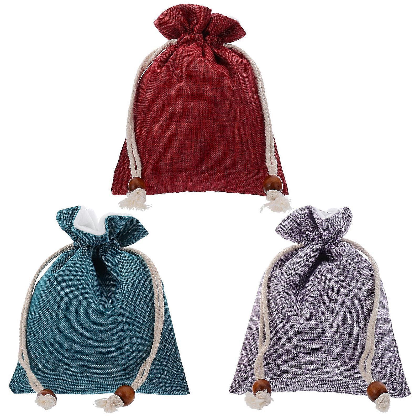 Tiny Drawstring Bags Linen Makeups Gift Wrapping 3Pack