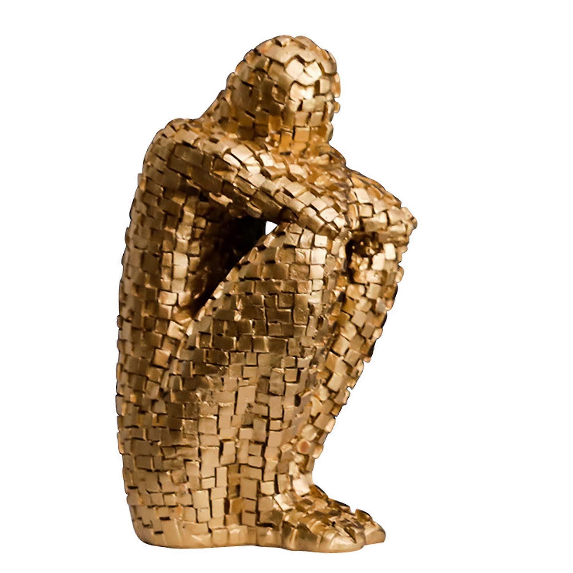 Sculpture Decoration for Modern Living Room, Gold Statues for Shelf and Table, Office and Home Decorative Figures