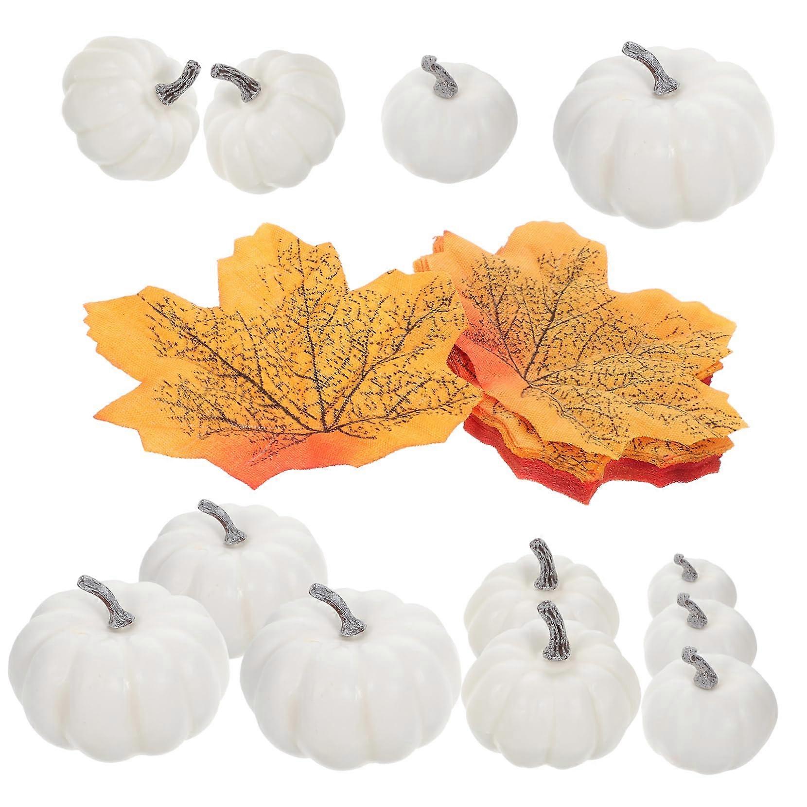 Artificial Pumpkins For Halloween Pumpkin Set With Maple Leaves Foam Material Detailed Craft Autumn Decor