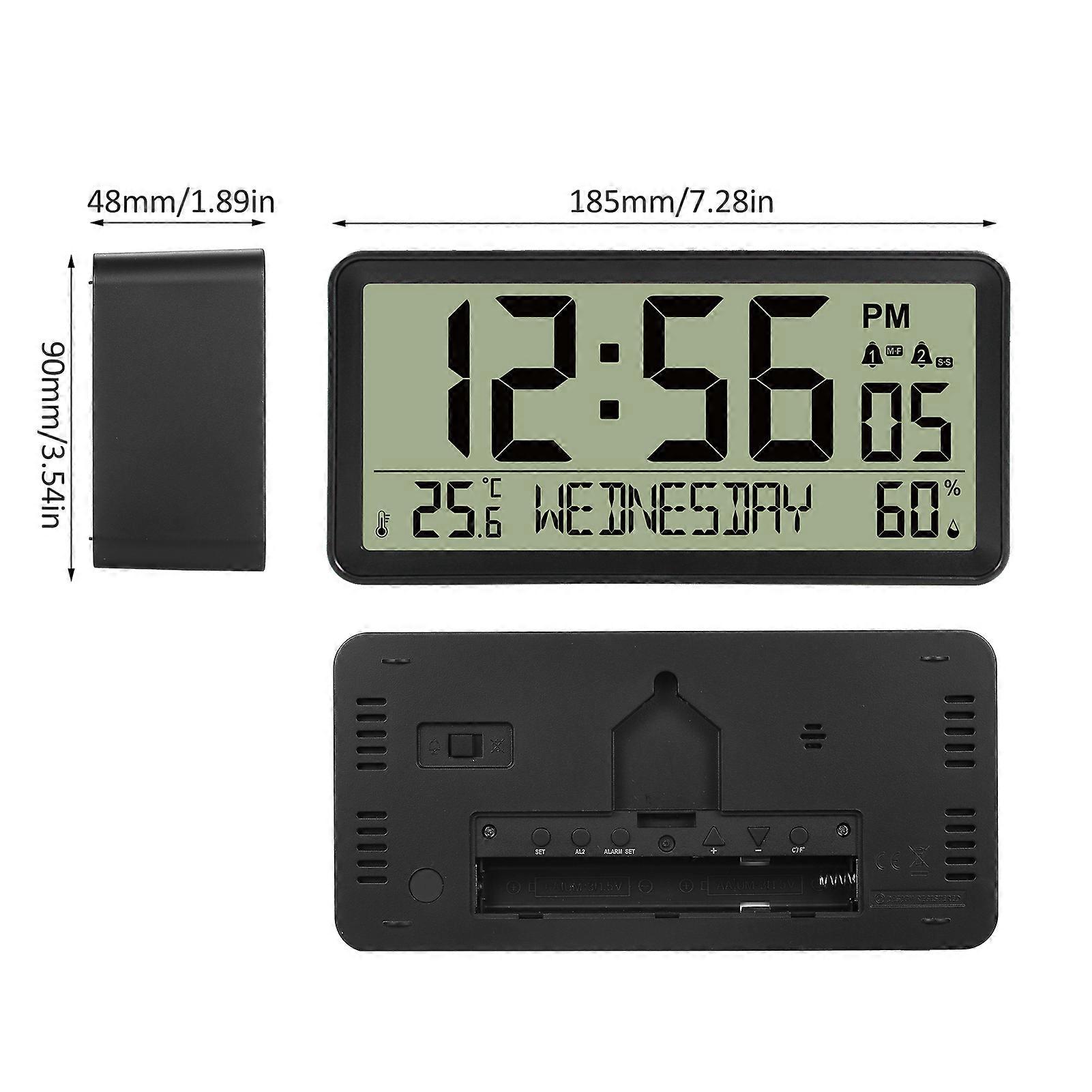 LCD Digital Alarm Clock Battery Operated Desk Electronic Small Clock with Indoor Temperature Humdity Date Backlight Snooze Function for Home Bedroom 