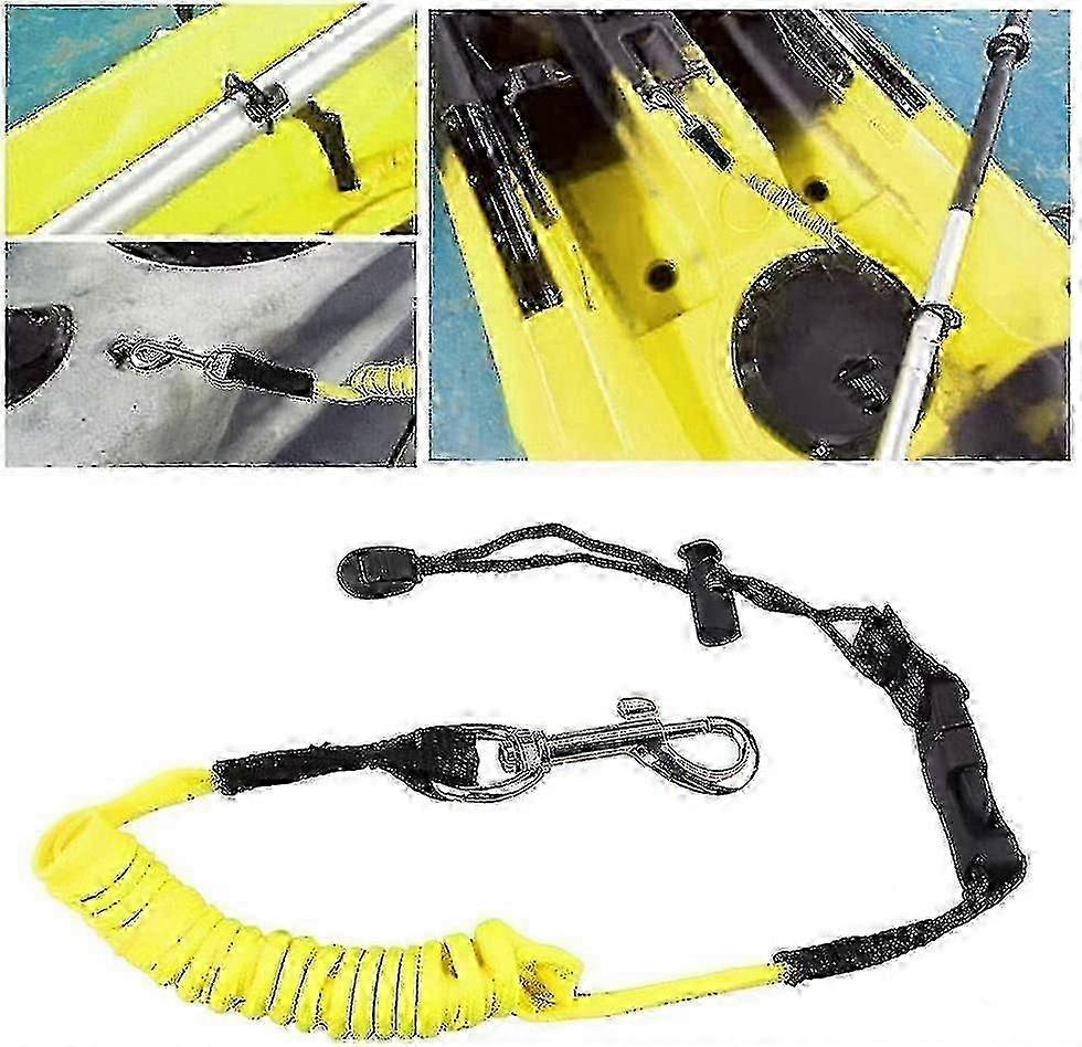 Elastic Kayak Paddle Leash with Adjustable Belt Buckle and Metal Hooks for Safety