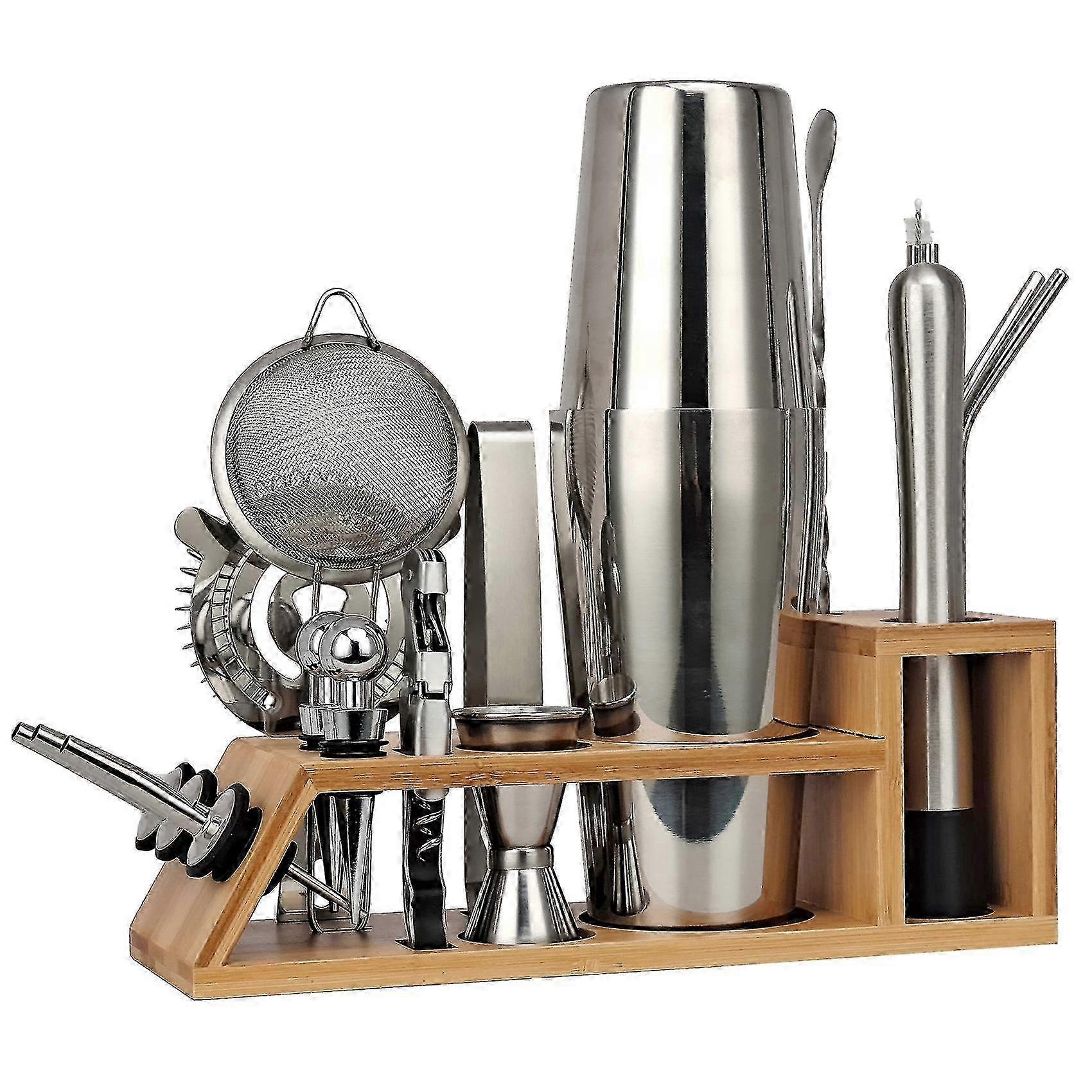 Bartender Tool Set for Mixing Cocktails | Boston Shaker Kit with Stand | Mixed Drink Essentials