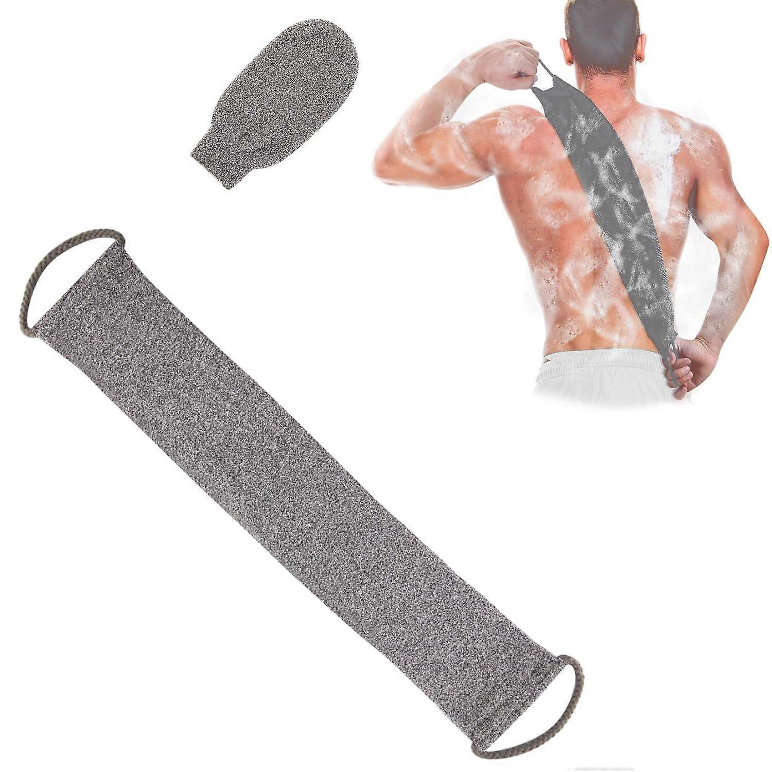 Back Scrubber and Back Brush Set with Exfoliating Gloves, Bamboo Fiber Material, Massage Mitts, Pack of 2, Grey