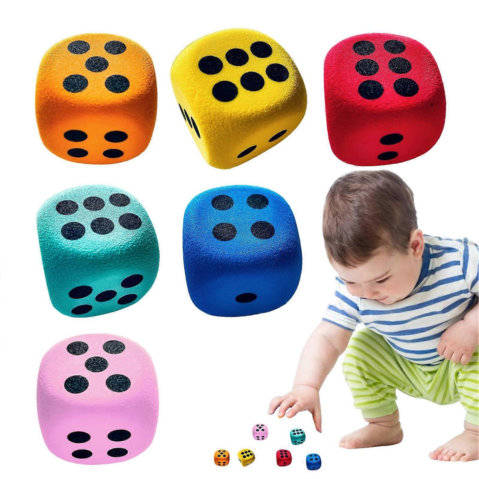 Foam Dice, Classroom Dice 6X, Rounded Edge Toy, Bright Colourful Design, Age 3