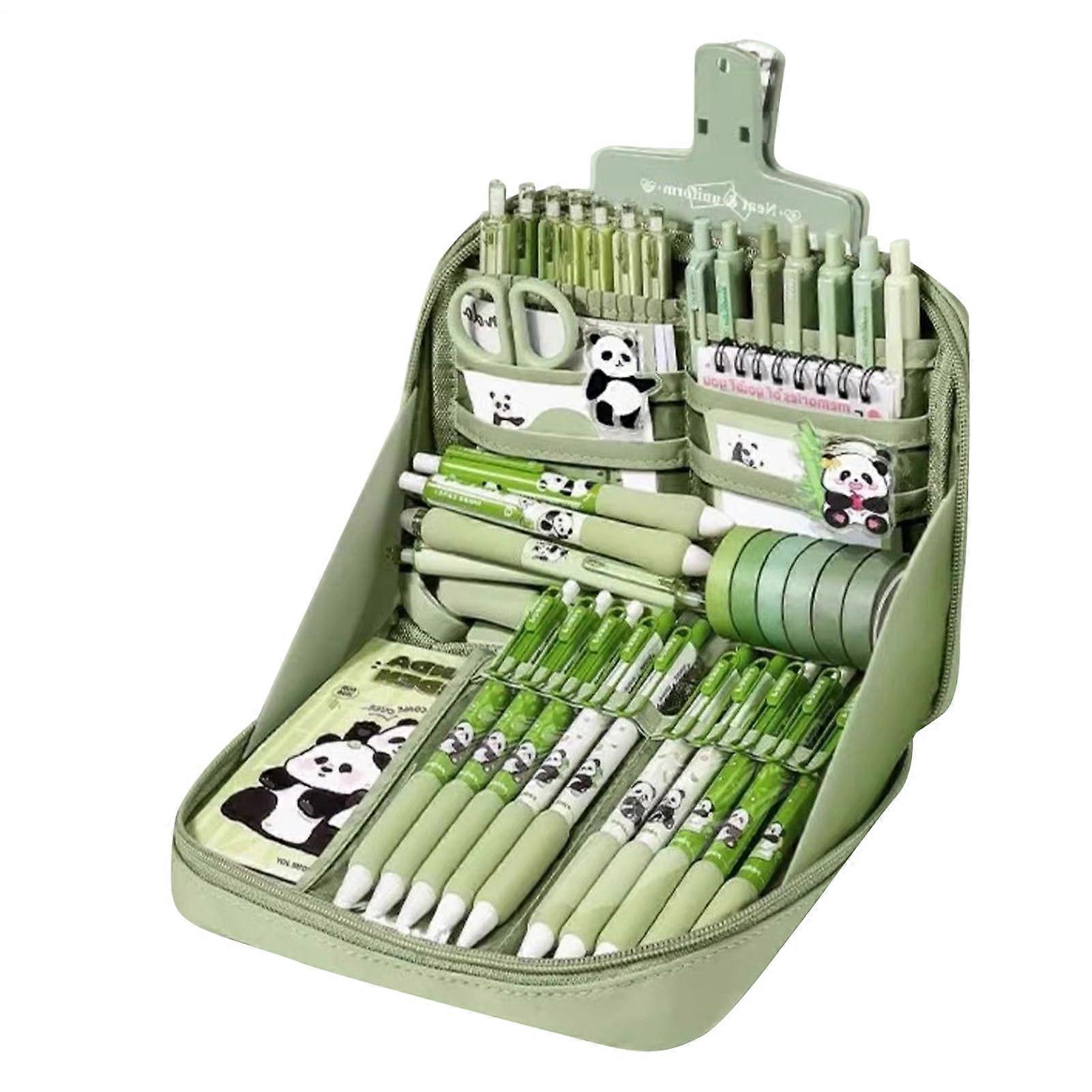 Panda Stationery Set Canvas Pencil Case 13.39 x 9.45 x 2.36 Inches Includes Stickers For Kids And Students