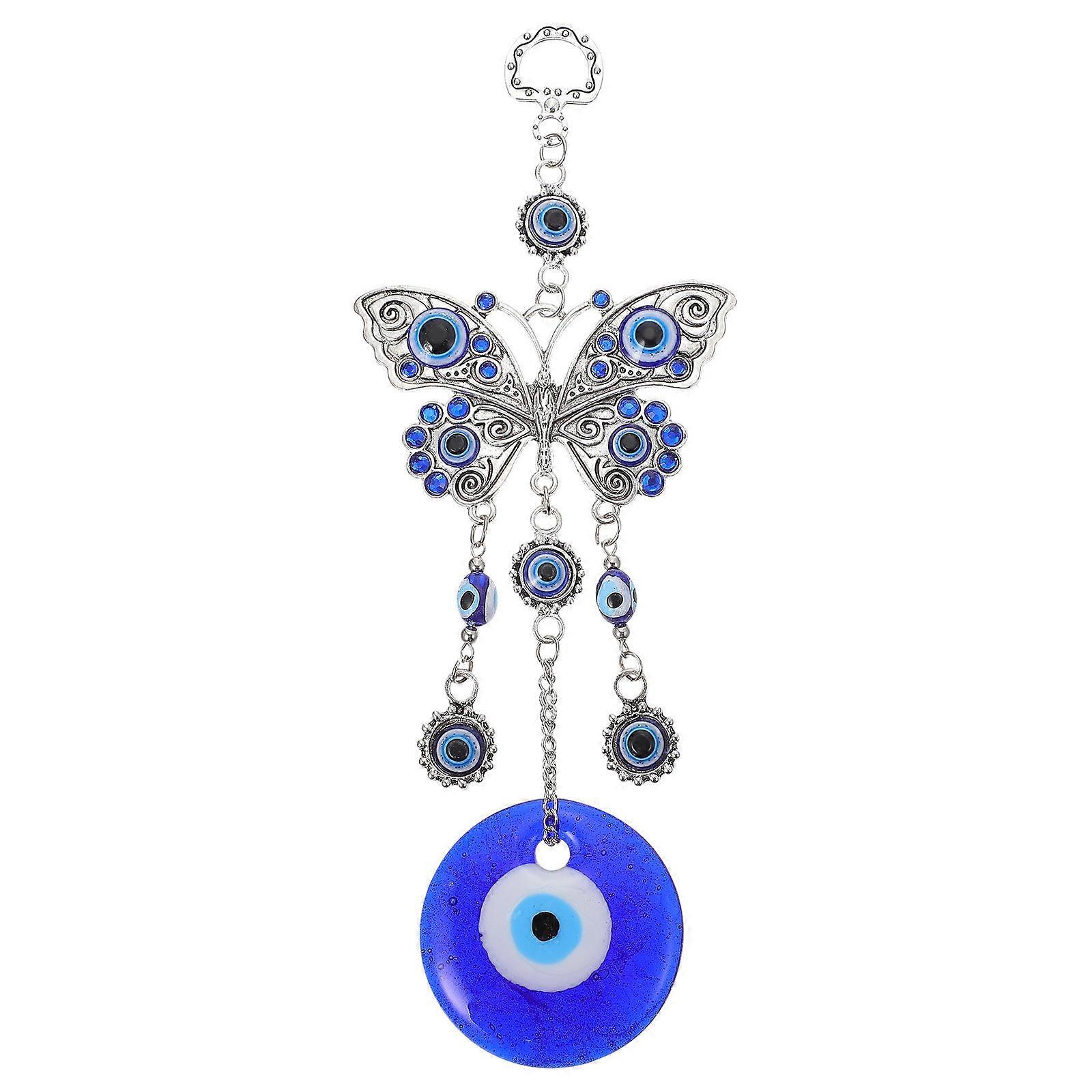 Hanging Butterfly Decorations Evil Eye Pendant Garden Art Resin 20x7.5cm Blue 1Pc