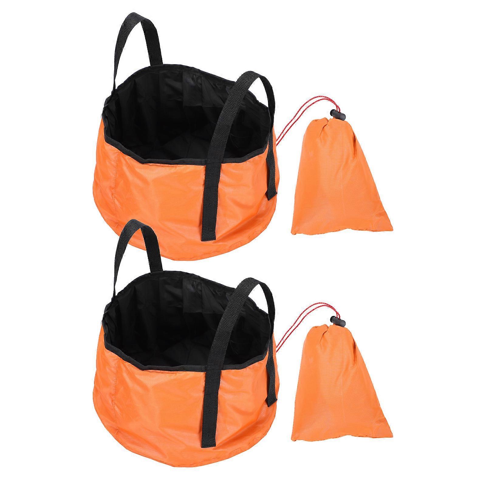 Collapsible Outdoor Basin for Storage Use Made of Polyester Orange Color Lightweight Foldable 2 Sets