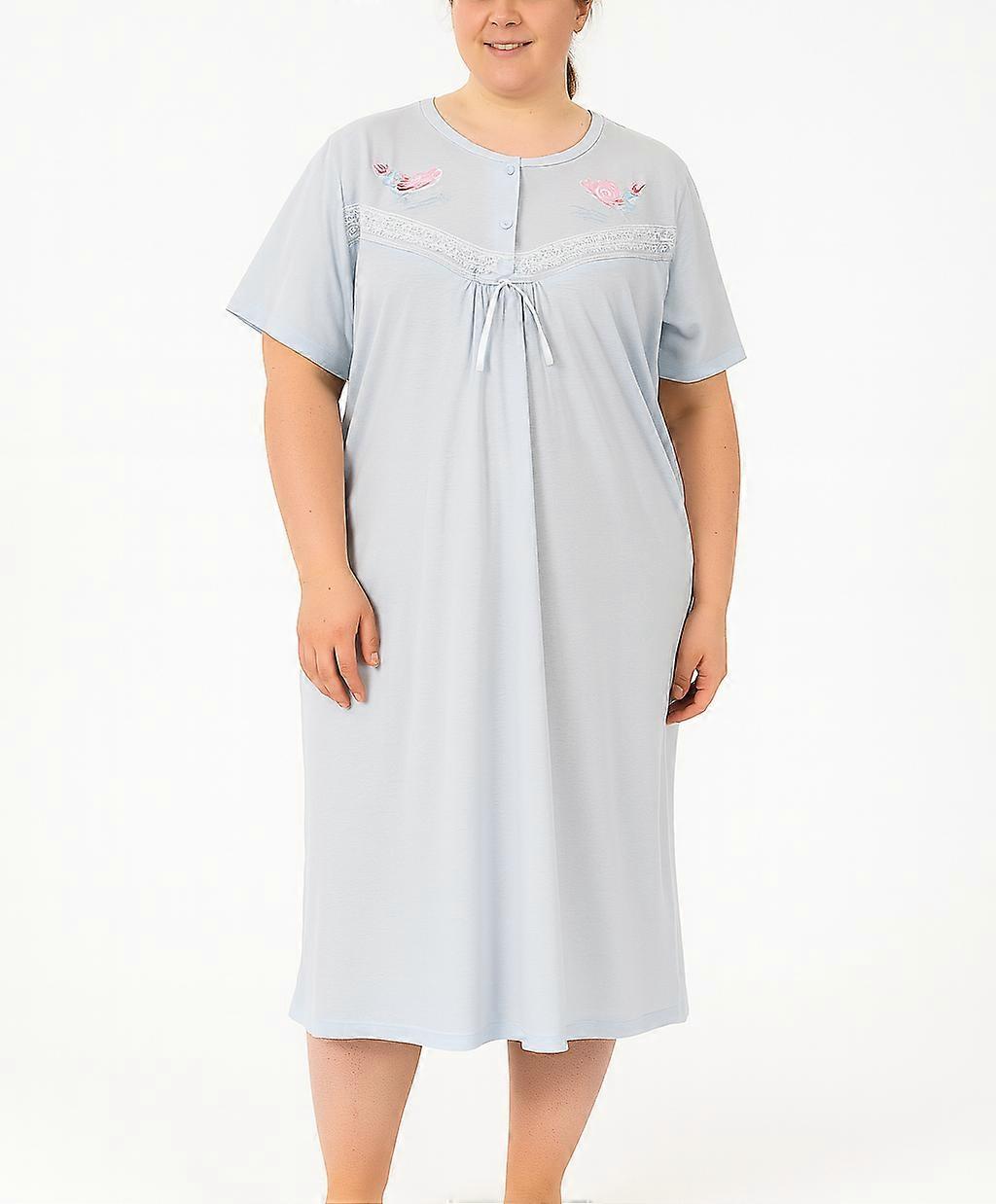 Womens Plus Size Ladies Cotton Big & Tall Nightie Night Gown Pyjamas Sleepwear PJ in Blue
