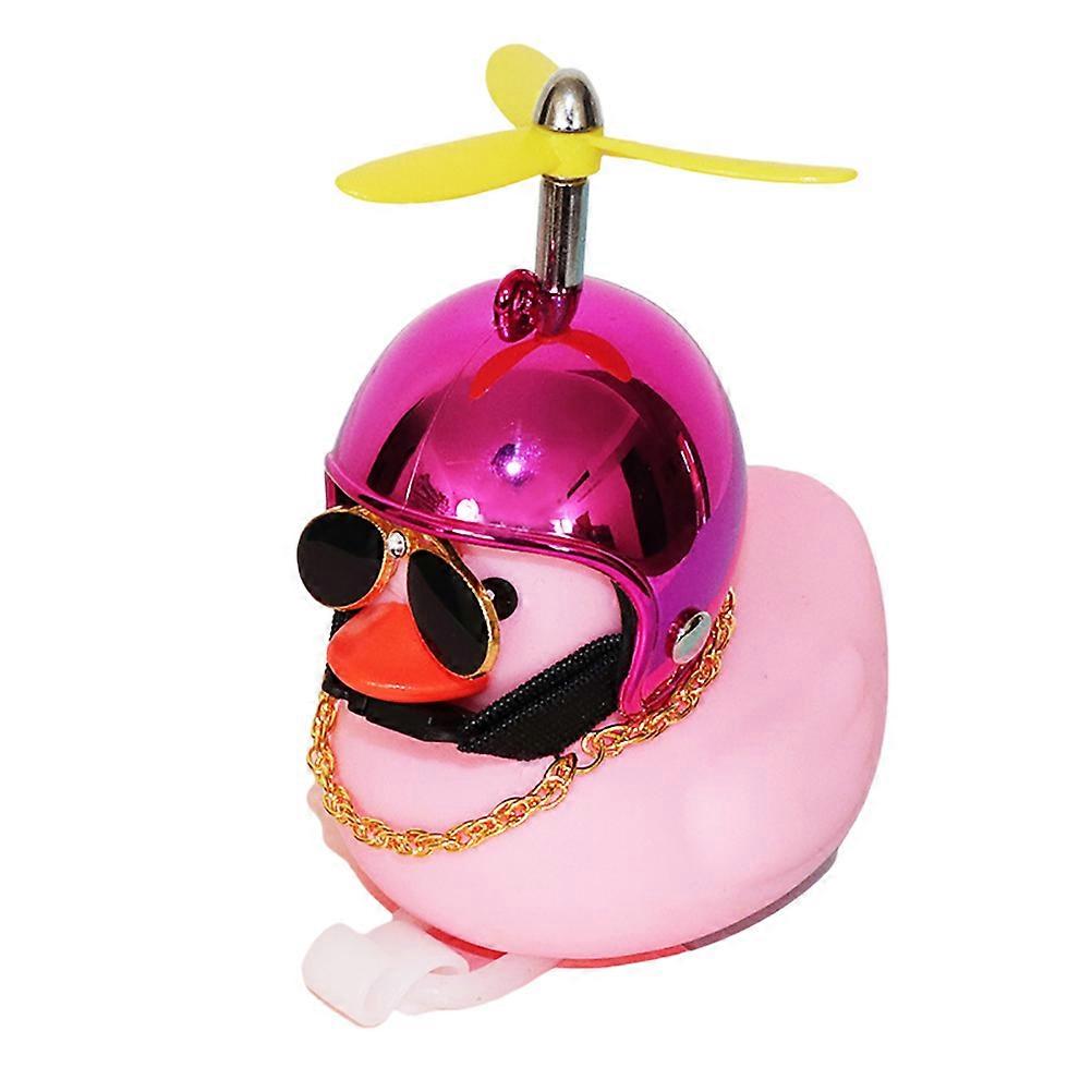 Pink Duck Car Ornaments Car Dashboard Decorations Cool Glasses Duck with Propeller Helmet Gold Chain