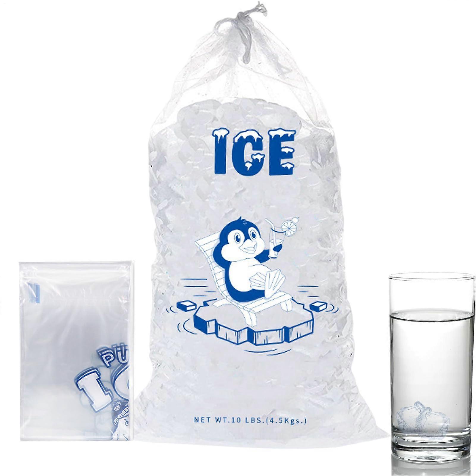 Ice Bag With Drawstring, Leakproof Ice Maker Bag, Ice Cube Bag For Coolers, Thickened Cold-Resistant 10-Pound Capacity
