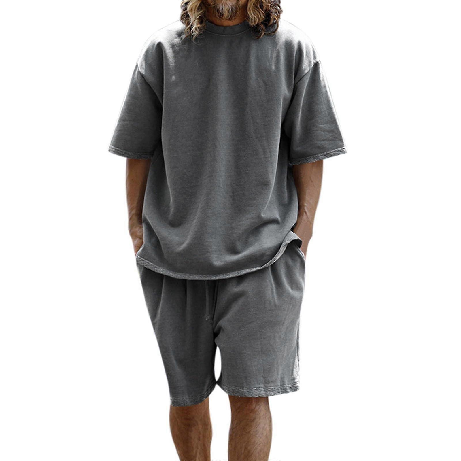 Men's Summer Jogging Suit TShirt Shorts Lightweight Tracksuit XL Gray