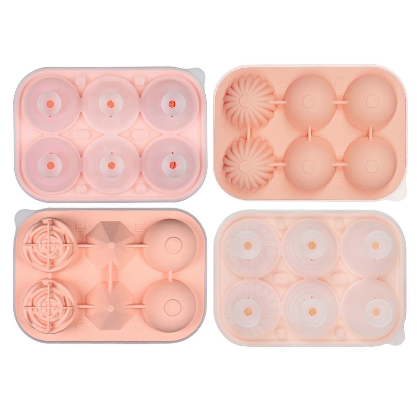 6 Cavity Leak Proof Ice Molds Portable Silicone Ice Cubes Container Tray High Efficiency Silicone Ice Ball Maker  Pink
