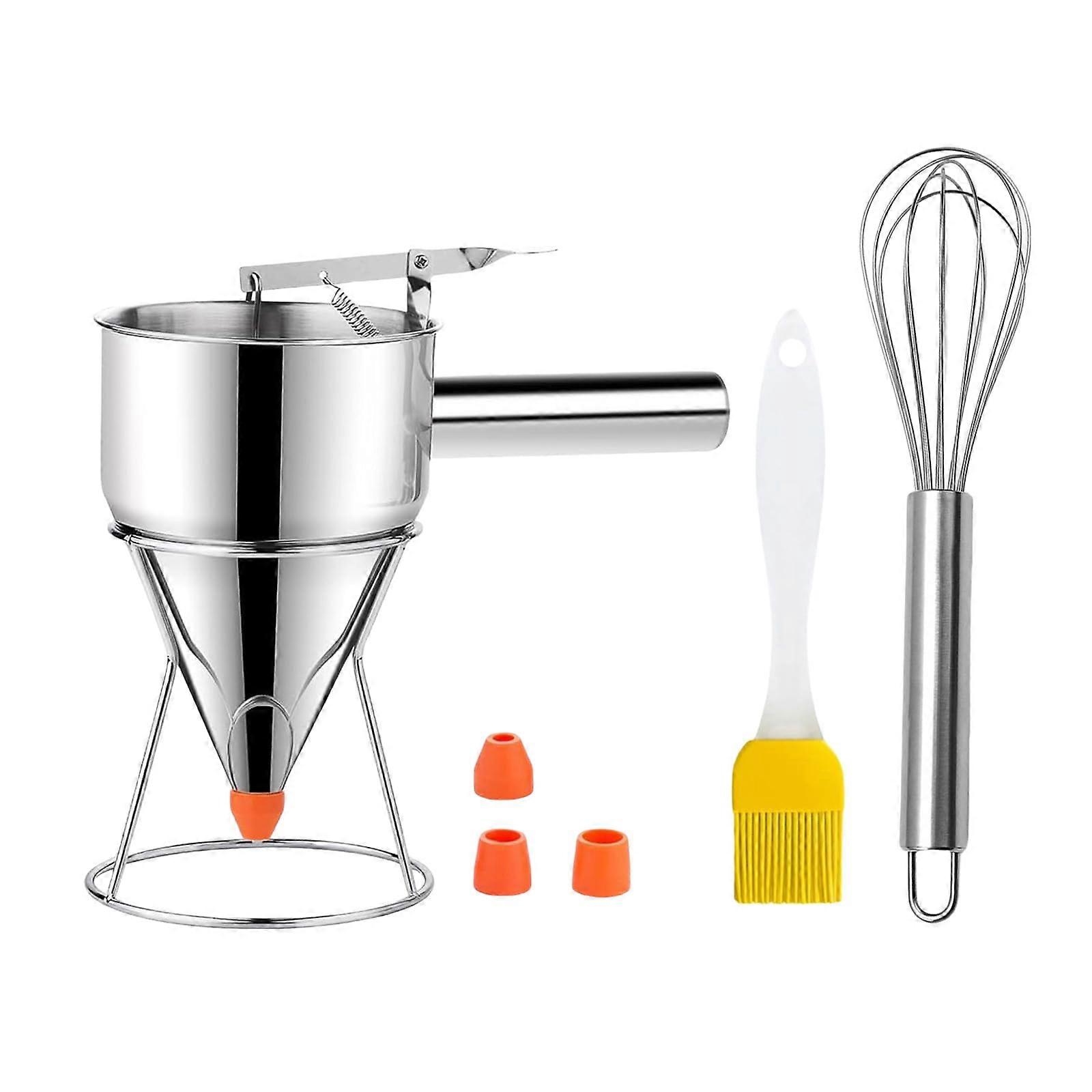 Stainless Steel Batter Dispenser For Cupcakes And Waffles With Adjustable Flow And Stable Stand For Precise Pouring
