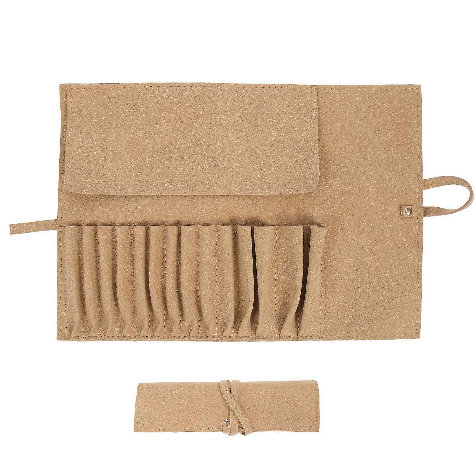Chocolate Suede Cosmetic Tool Storage Case for Travel Lightweight Portable Foldable 7.8 Inches