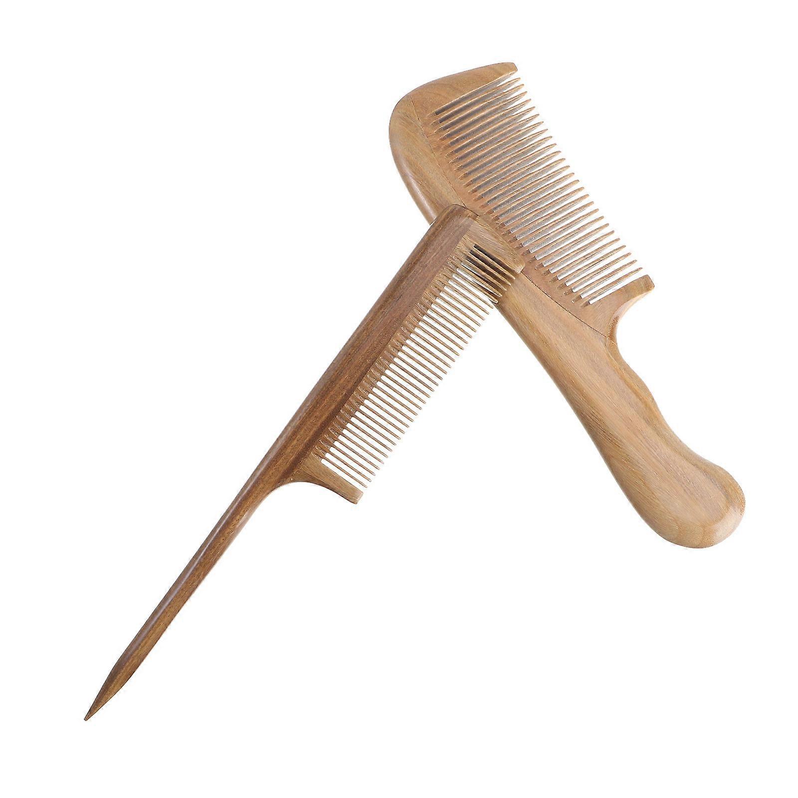 Natural Sandalwood Wide Tooth Hair Combs 2pcs Gentle Comb for All Hair Types, Reduced Breakage & Portable Design