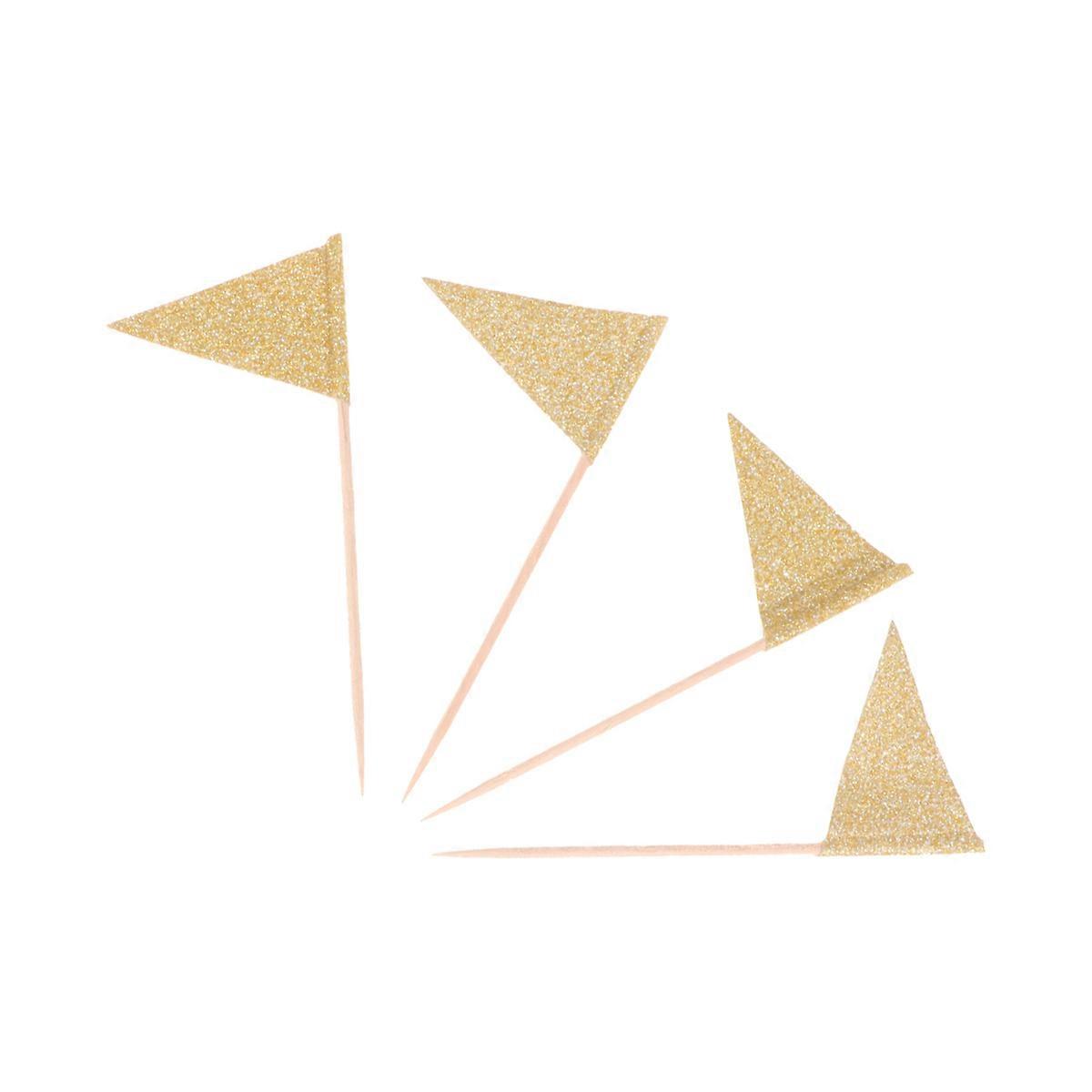 15PCS Glitter Triangle Flag Cake Toppers for New Year Party Annual Meeting Cake Decorations Picks Fruit Dessert Insert