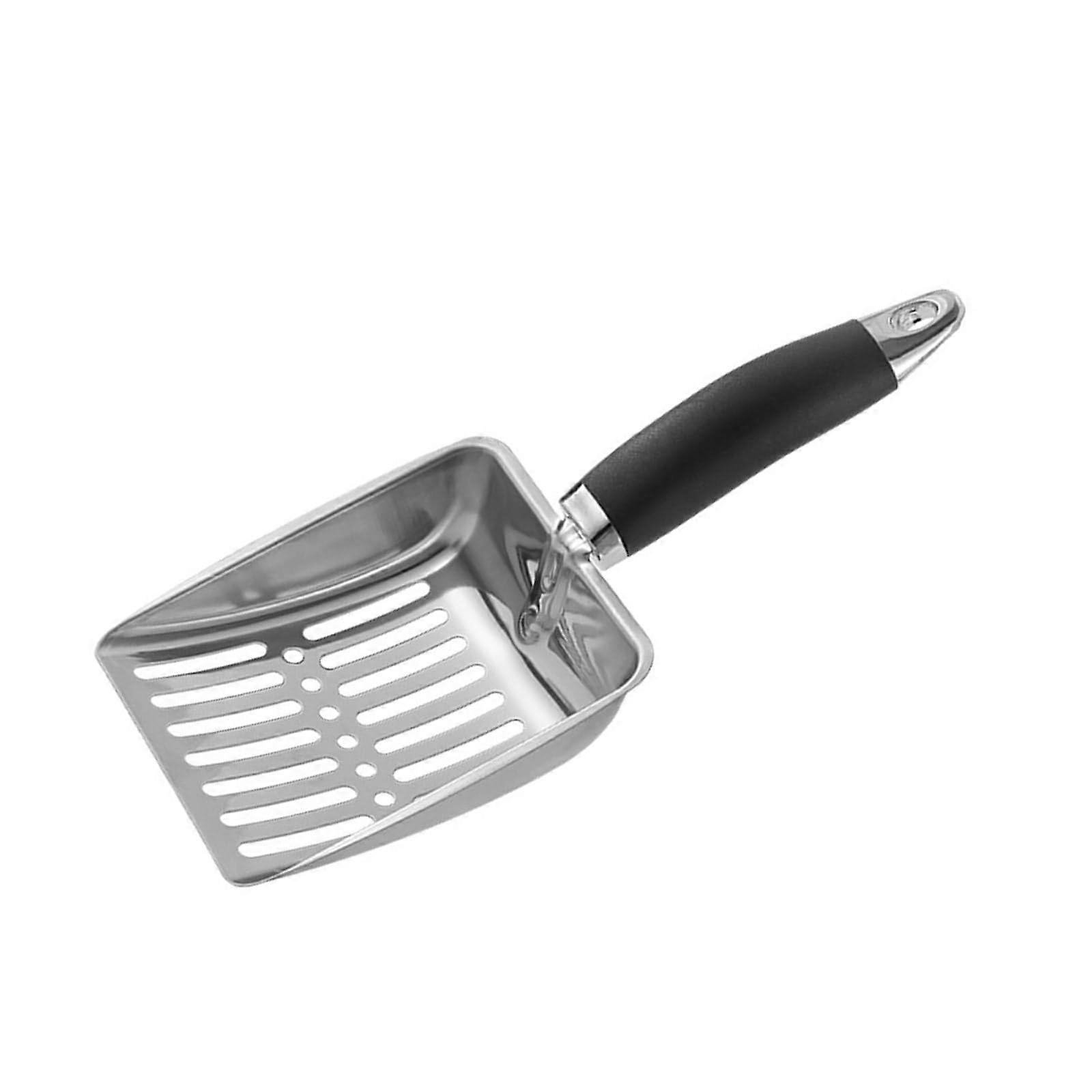 Versatile Litter Scooper Stainless Steel With Rubber Handle, Durable Pet Waste Sifter For Easy Home Cleaning, Silver