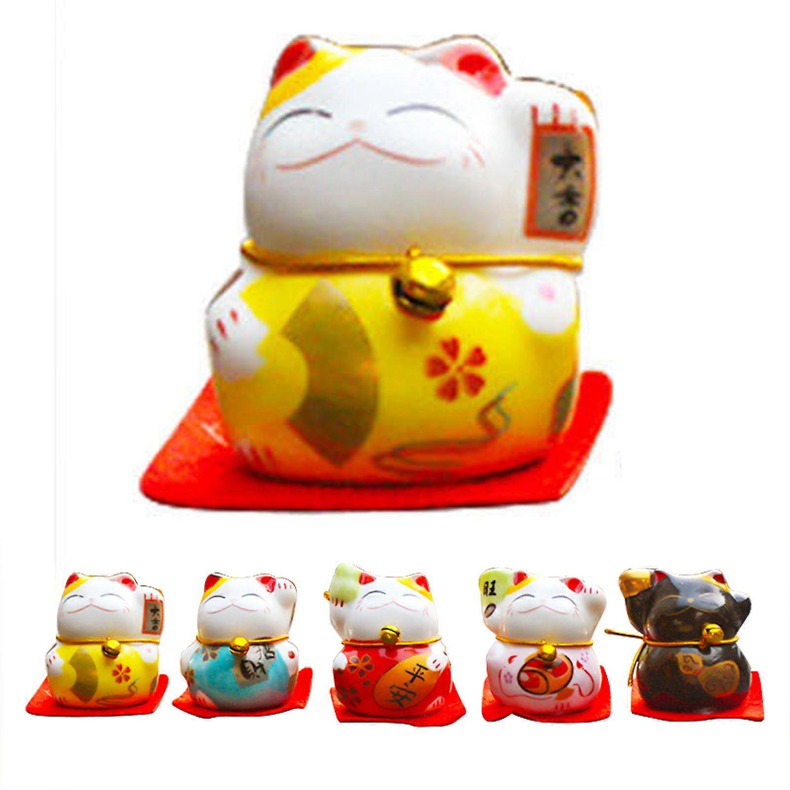 5Pcs Fortune Cat Figurines Small Cute Bright Colors Smoothing Lines Maneki Neko Figurines for Car Table Shelf