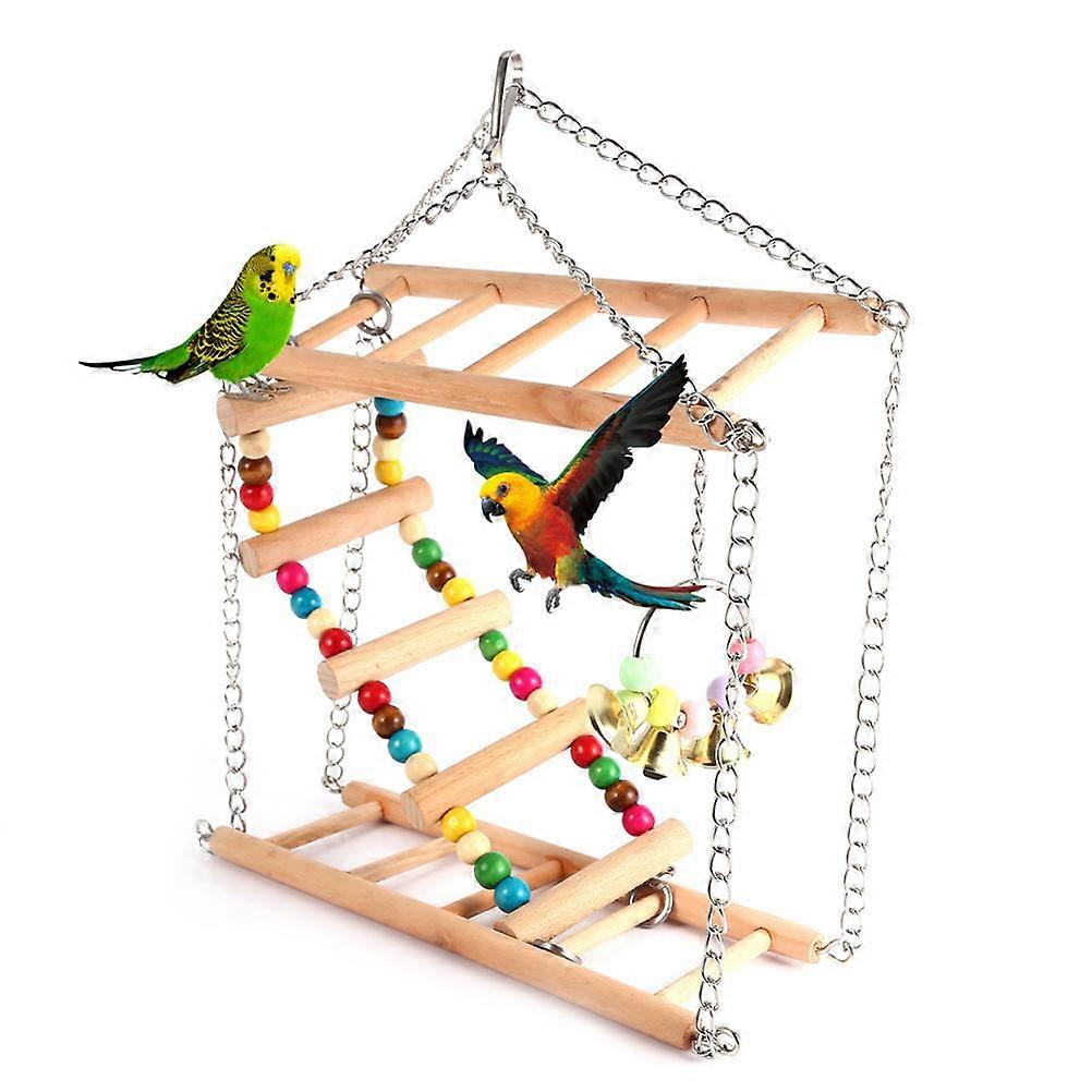 MultiColor Parrot Small Swing Wooden Hanging Ladder for Pet Play with Iron Chain and Synthetic Material