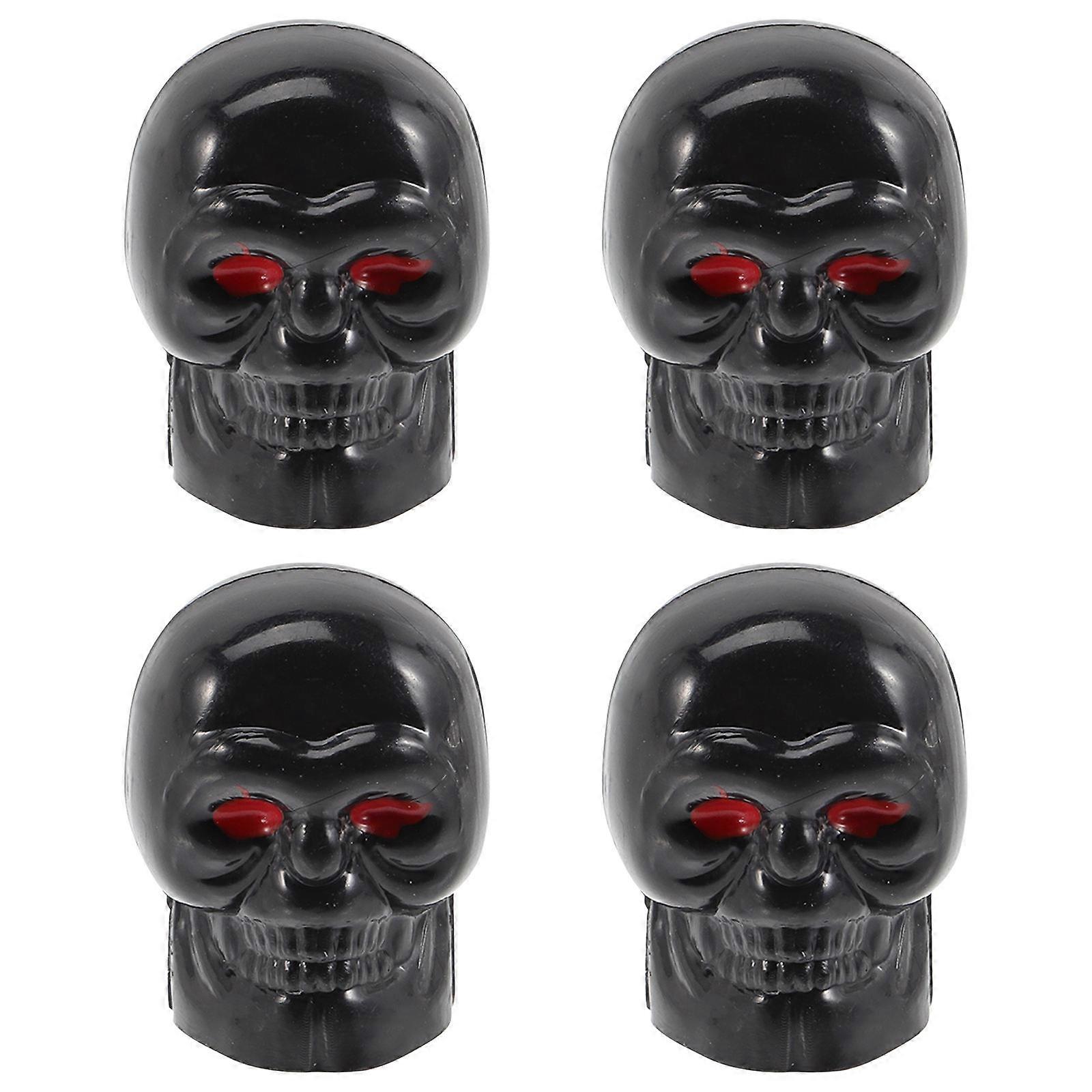 أغطية ضغط الإطارات السوداء على شكل جمجمة 4 قطع لأصحاب المركبات تحمي الصمامات في المناطق الباردة