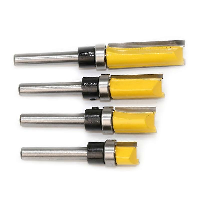 4Pcs Woodworking Tools Flush Trimming Cutter Set 1/4 Shank Grooving Top Bearing Anti-Tear Straight Cutter