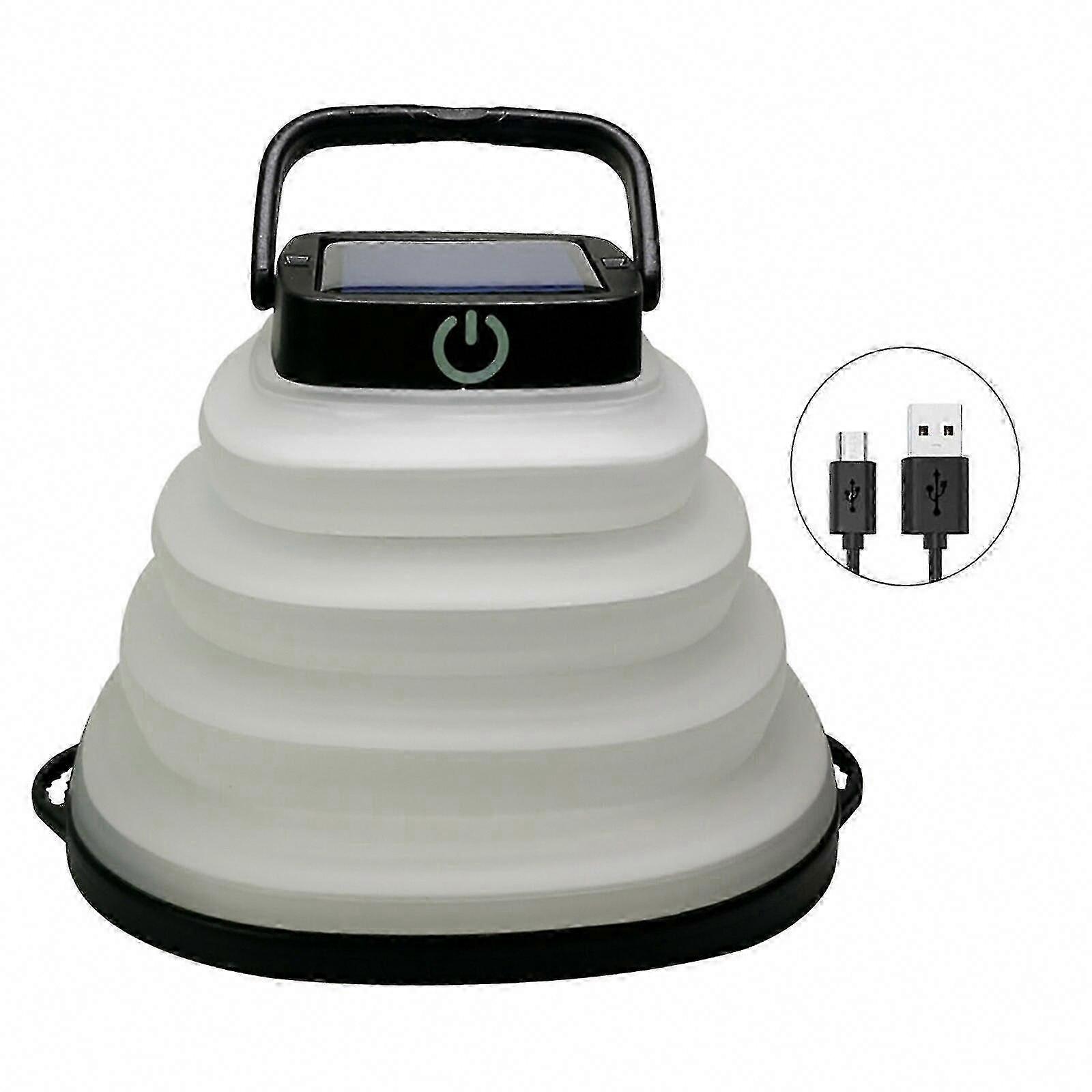 LED Solar Light Foldable Torch 3 Modes USB Cable Tent Light Black