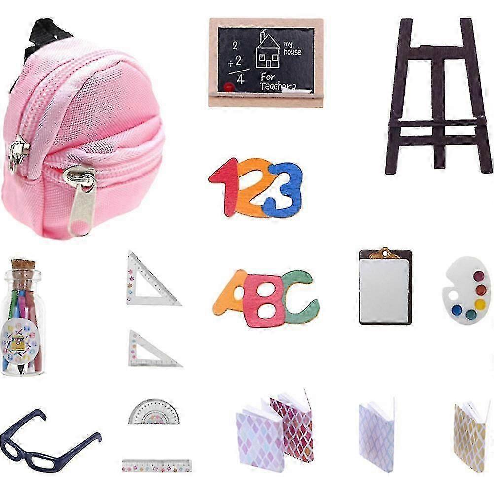 Miniature Doll School Set - Tiny Backpack, Blackboard & Stationery for Collectors