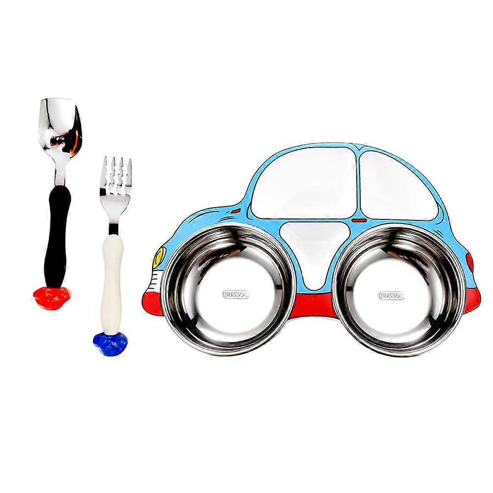 Cartoon Car Shaped Food Container Set with Fork Spoon for Babies Mealtime Color for Food Separation 1 Set
