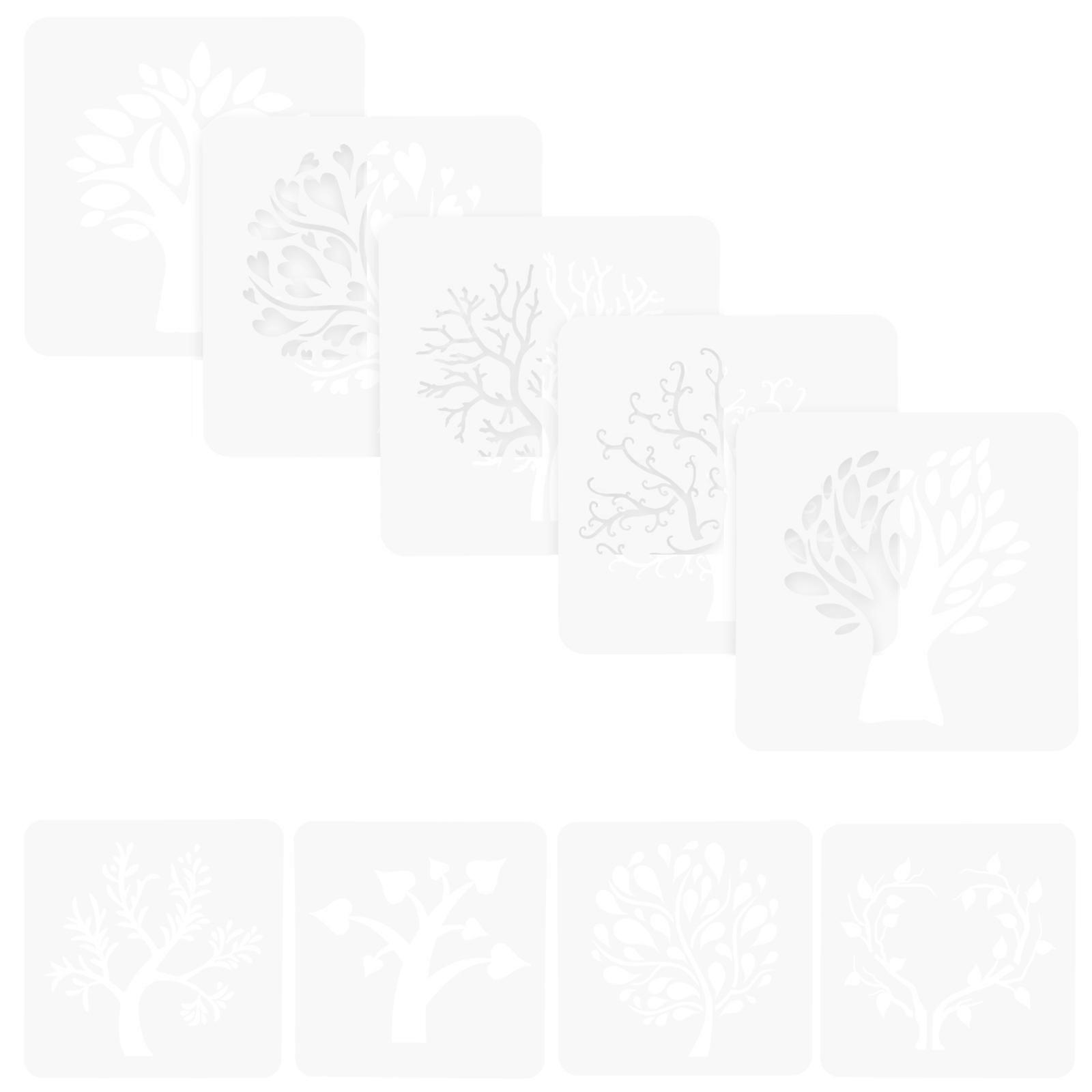 Tree Theme Stencil For Painting 9Pcs Set Suitable For DIY Wall Wood Canvas Decoration Featuring Laser Cutting Design