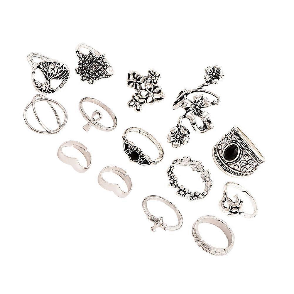 Bohemia Vintage Alloy Finger Rings For Women In Silver 1 Set With Fashion Accessory For Party Wedding Ceremony