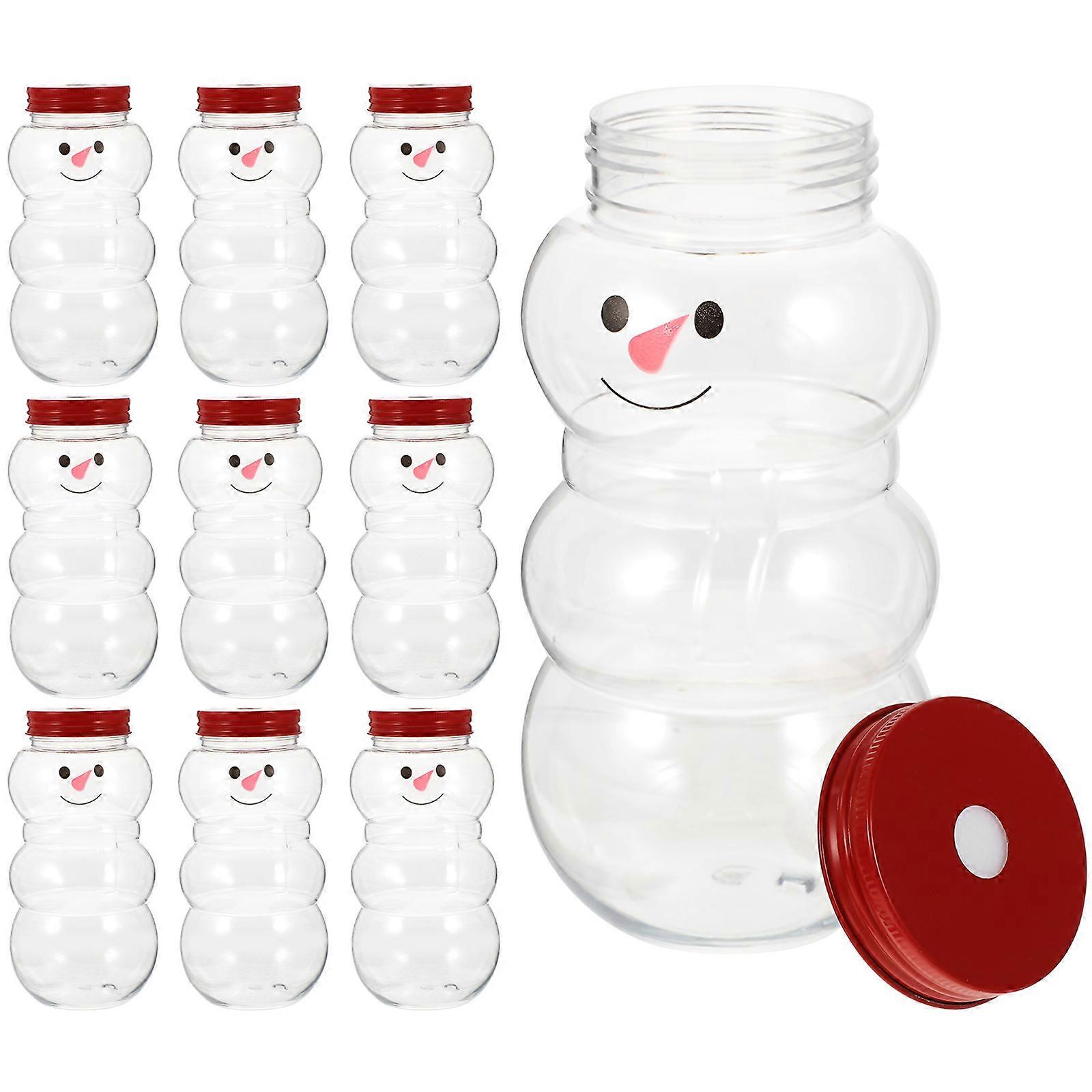 Festival Themed 10Pcs Empty Juice Bottles Snowman Shape For Families 500ML Liquid Storage