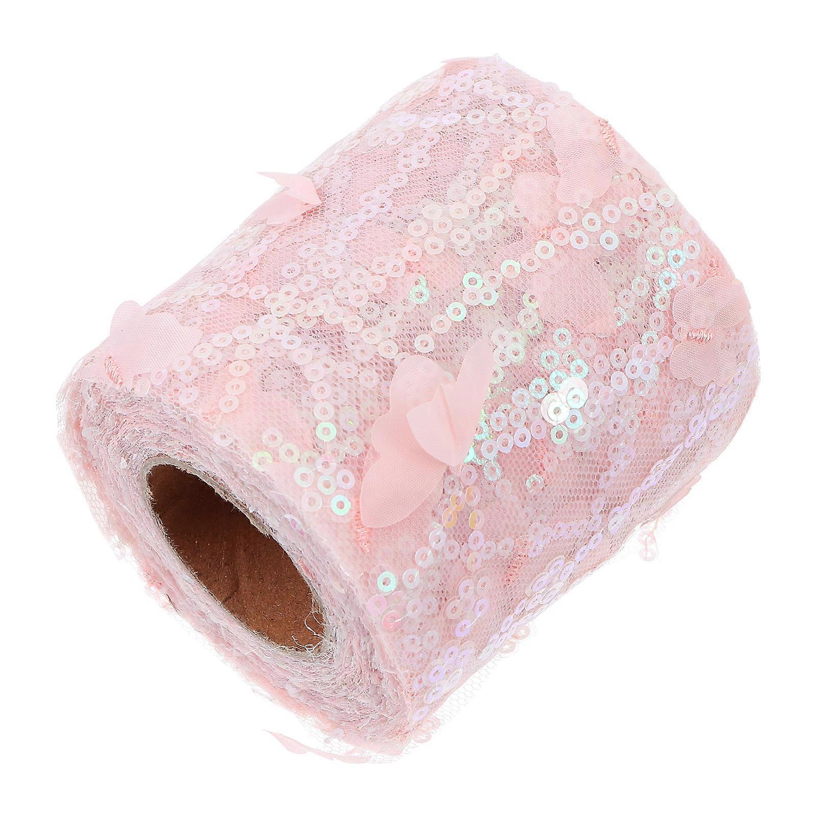 Pink Sequin Ribbon 1 Roll For DIY Projects Embroidered Crafting Accessory Measuring 8cm X 9m