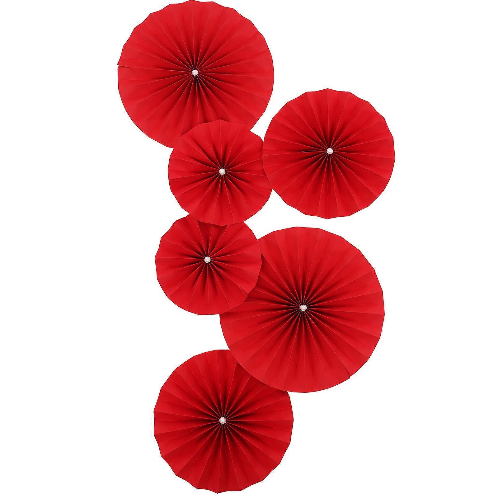 12Pcs Hanging Paper Pendants Circular Decoration Suitable For Themed Party Red 25X25cm