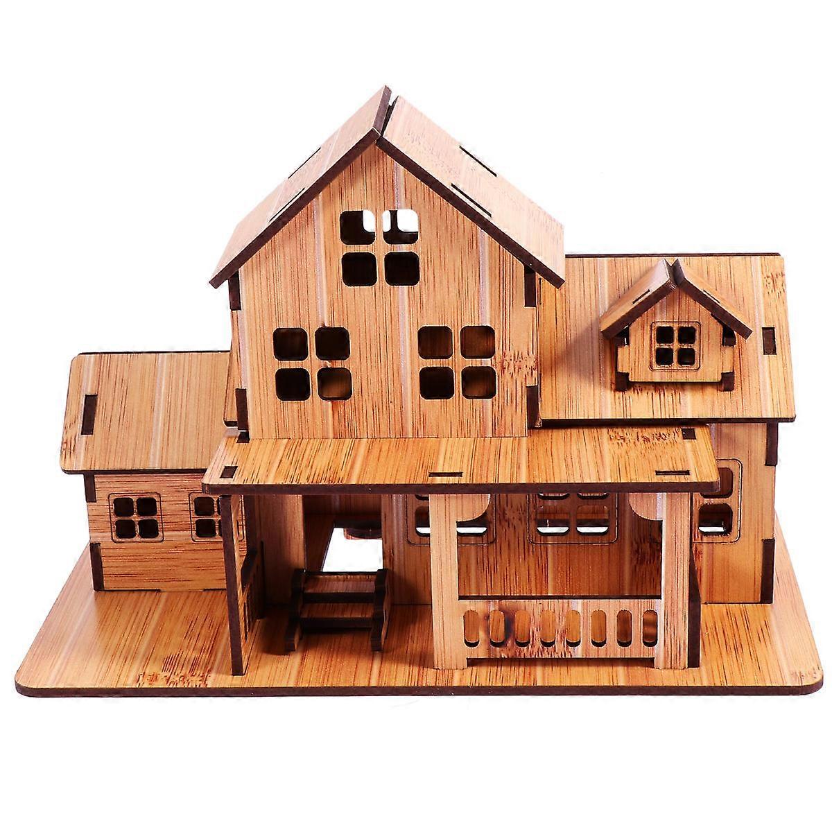 Diy Wooden House Model Kit Educational Craft Creative Desktop Decor Bamboo Grain Color Logical Thinking Development