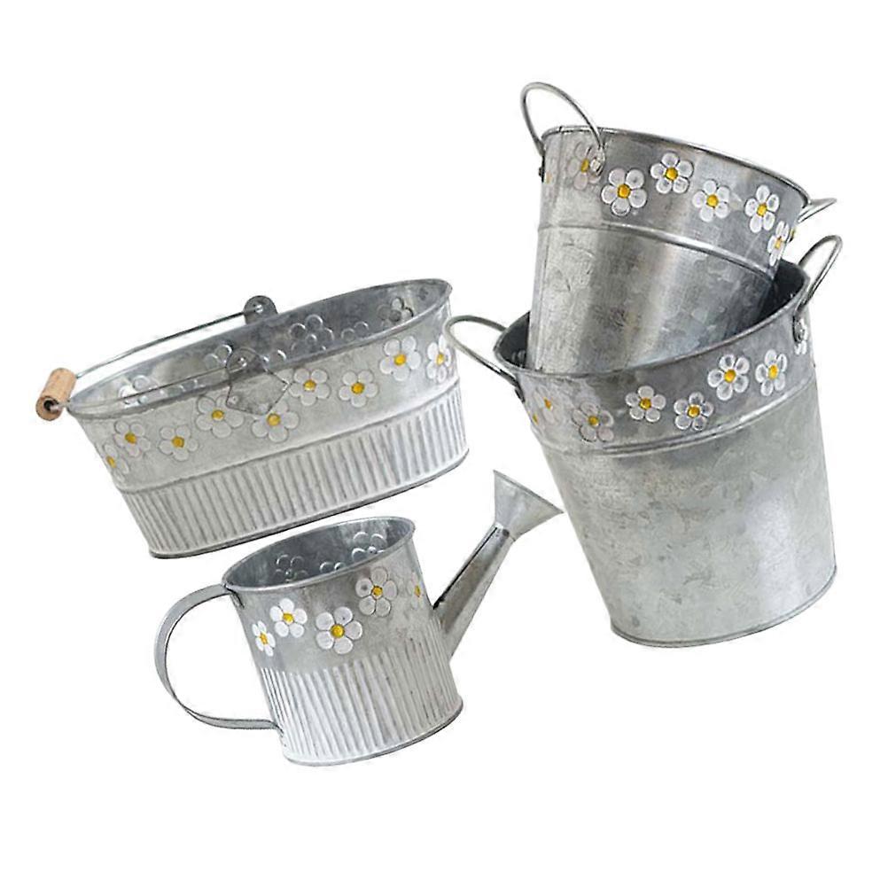 4PCS Wrought Iron Flower Bucket for Storage Use Silver Color Elegant and