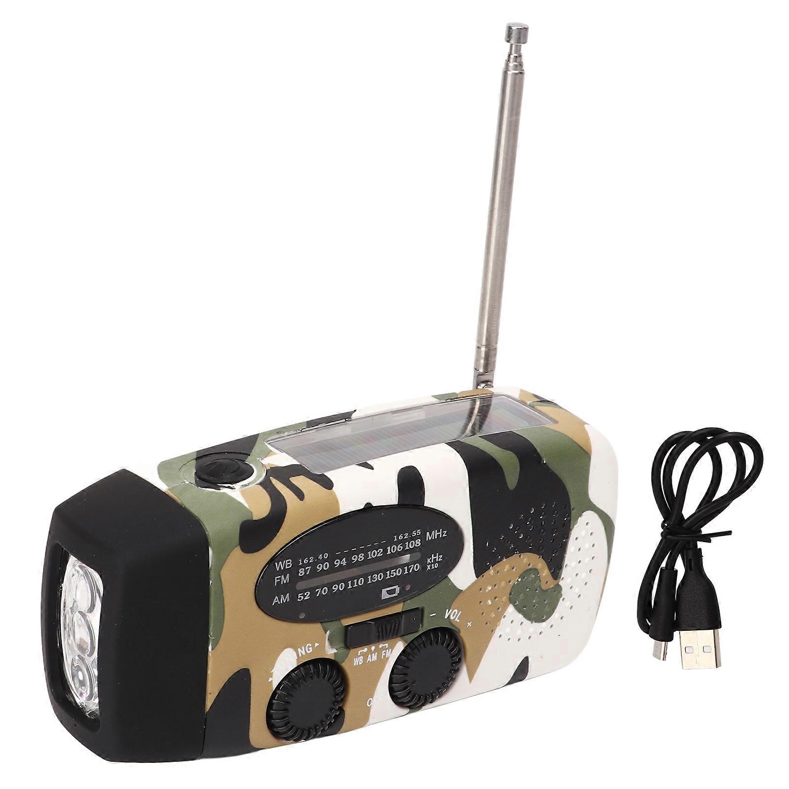 Solar Emergency Crank Radio with Flashlight AM FM NOAA Weather Alert USB Phone Charger Portable Power Bank
