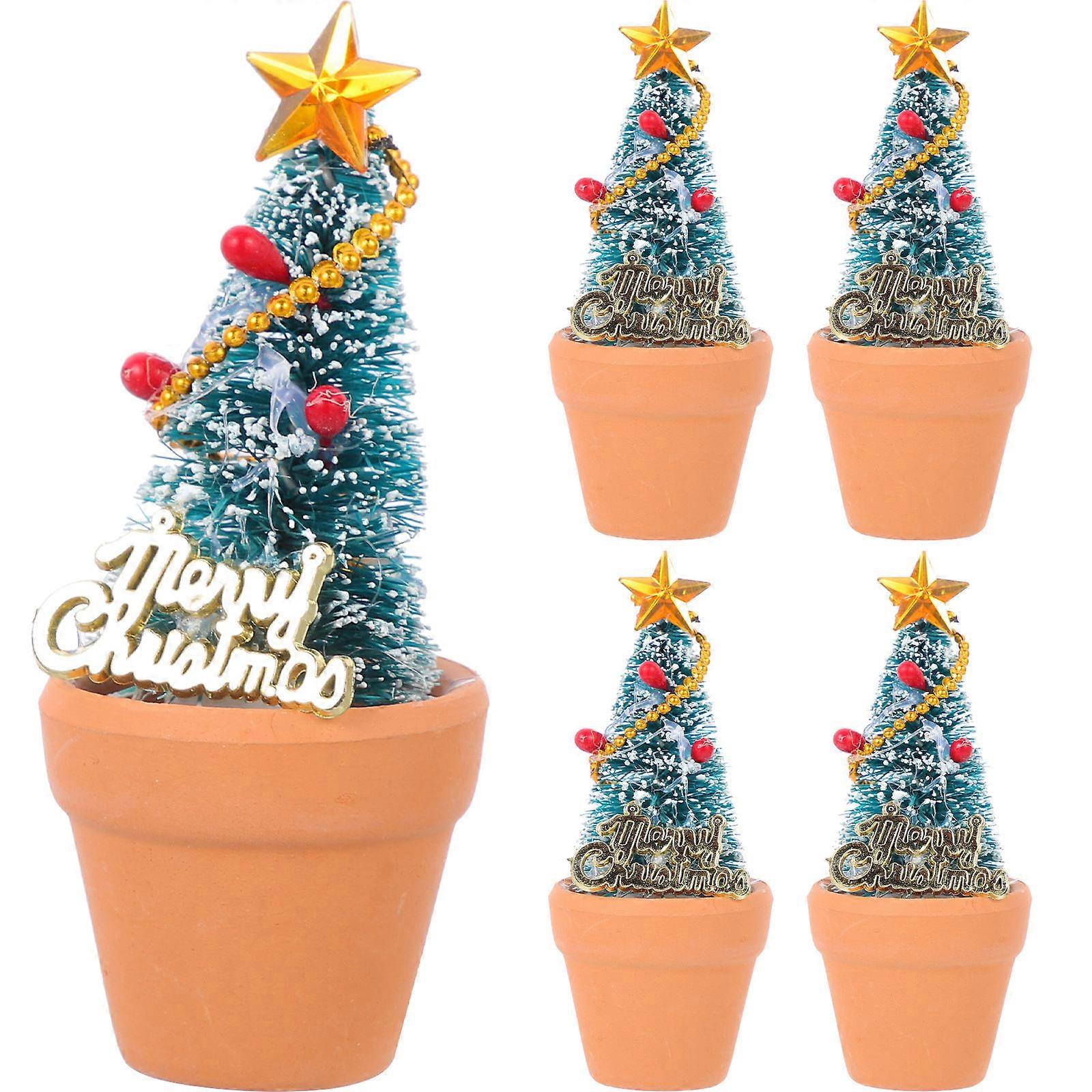 Small Tabletop Tree Decoration Christmas Diy Projects Resin Ceramic Multi Color Potted Design Ornament 4Pcs
