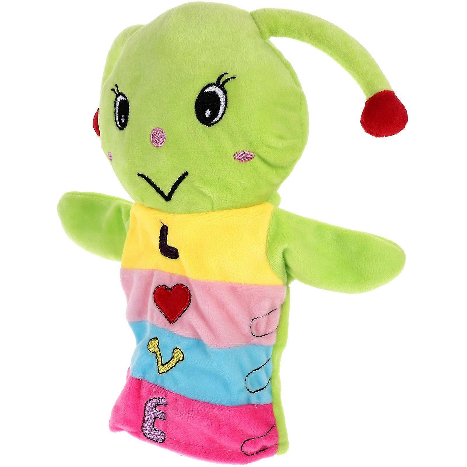 Hand Puppet Toy Caterpillar Shape Plush Light Green for Communication Tool 1Pcs