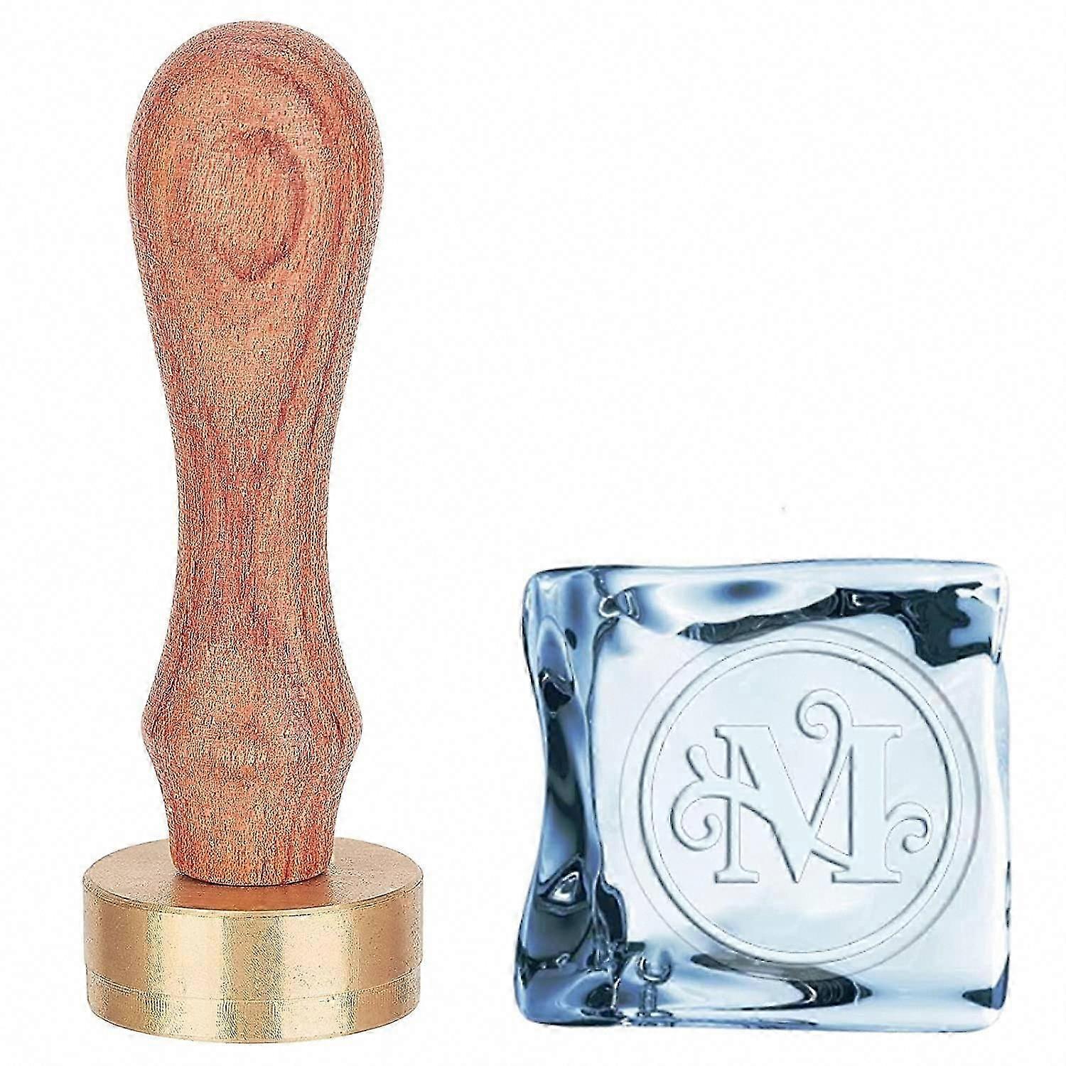 Carimbo de Gelo de 1,2 Polegadas com Cabeça de Latão Removível e Cabo de Madeira para Cubos de Gelo de Coquetel e Uísque