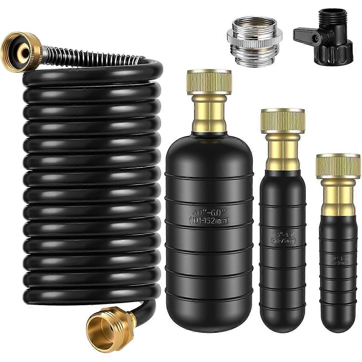 3Pcs Drain Bladder Kit,Drain Cleaning Bladder Fits 1in to 6in Pipes,with Retractable Hose,Shut-Off V