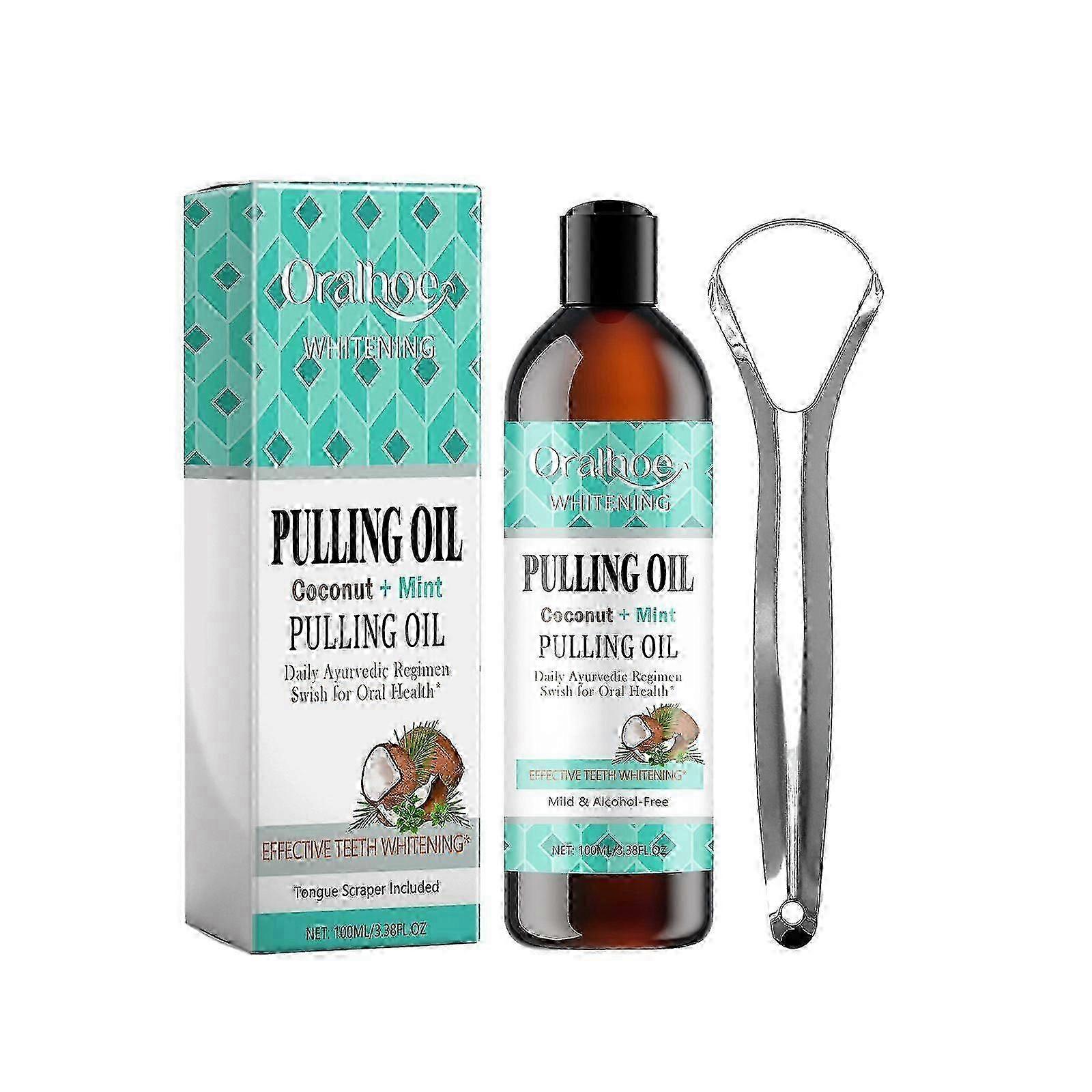Coconut Pulling Oil - Mint Oil Pulling Mouthwash with Tongue Scrape...