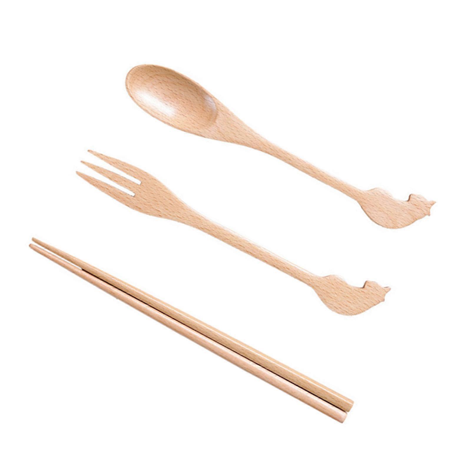 Simple Wooden Tableware Set Spoon Fork Chopsticks With Organic Texture Design Wooden Travel Utensils Multicolor