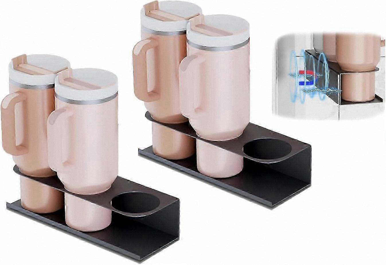 Set of 2 Magnetic Cup Holders for Refrigerators, Fits Water Bottles and Tumblers, Space-Saving Storage Rack