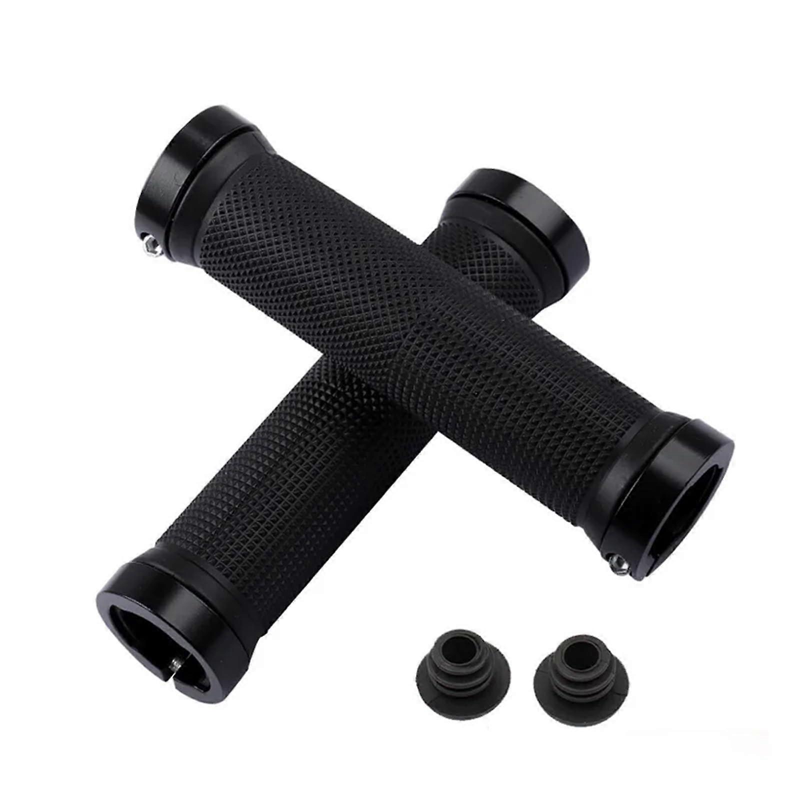 Handlebar Grips For Mountain Road Bikes MTB AntiSlip Soft Rubber Black 1 Pair Lock Bar End