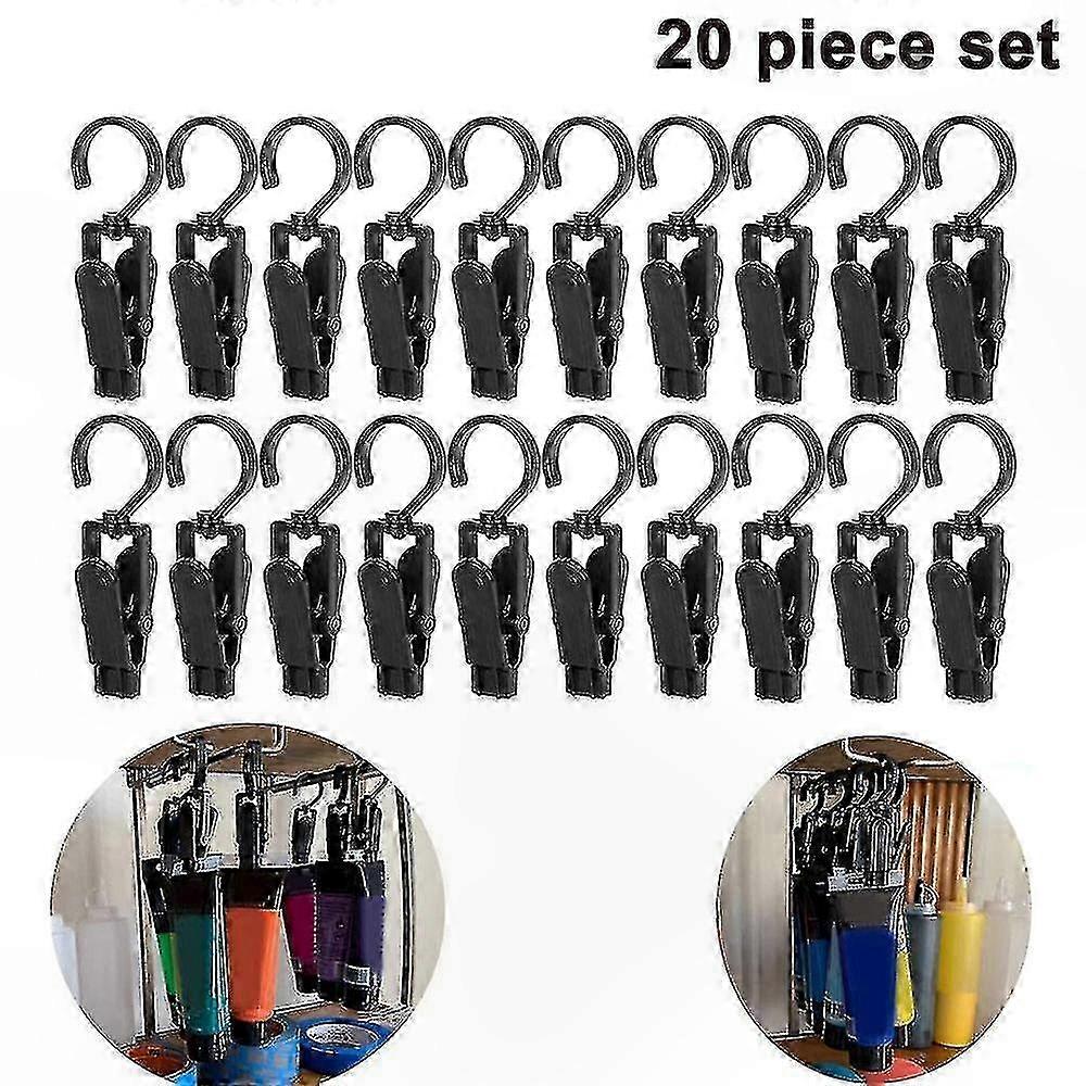 Multi-Functional Rotating Hooks for Clothes and Curtains, 20-Pack Plastic Clips