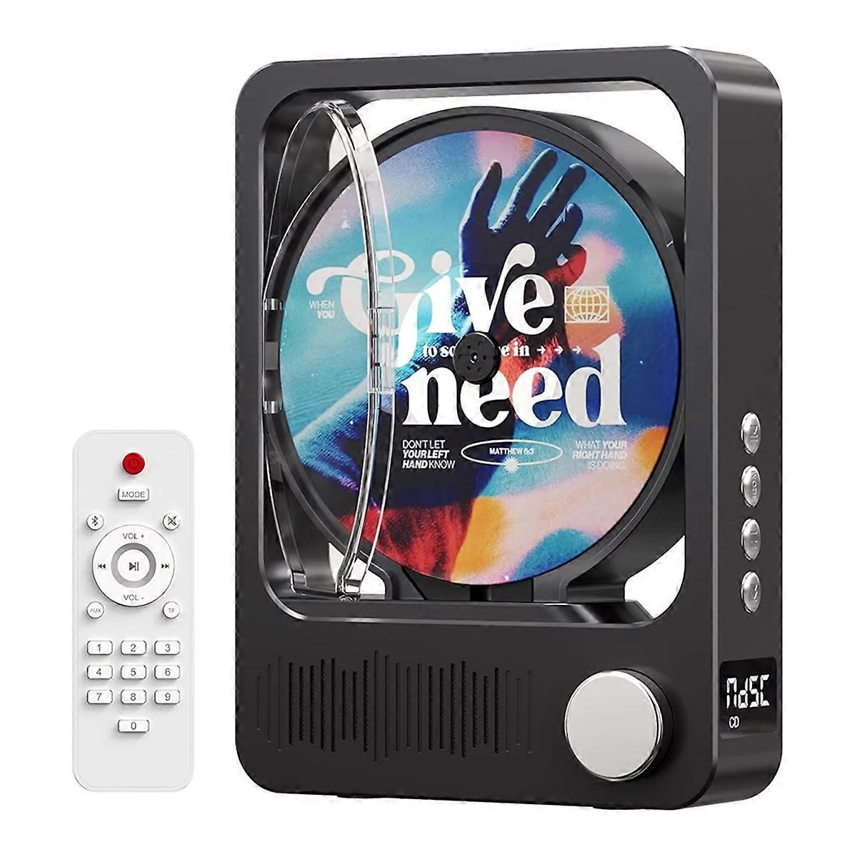 Portable Bluetooth Desktop CD Player Speaker, HiFi Stereo Sound Player with Remote Control and LED Display for Home