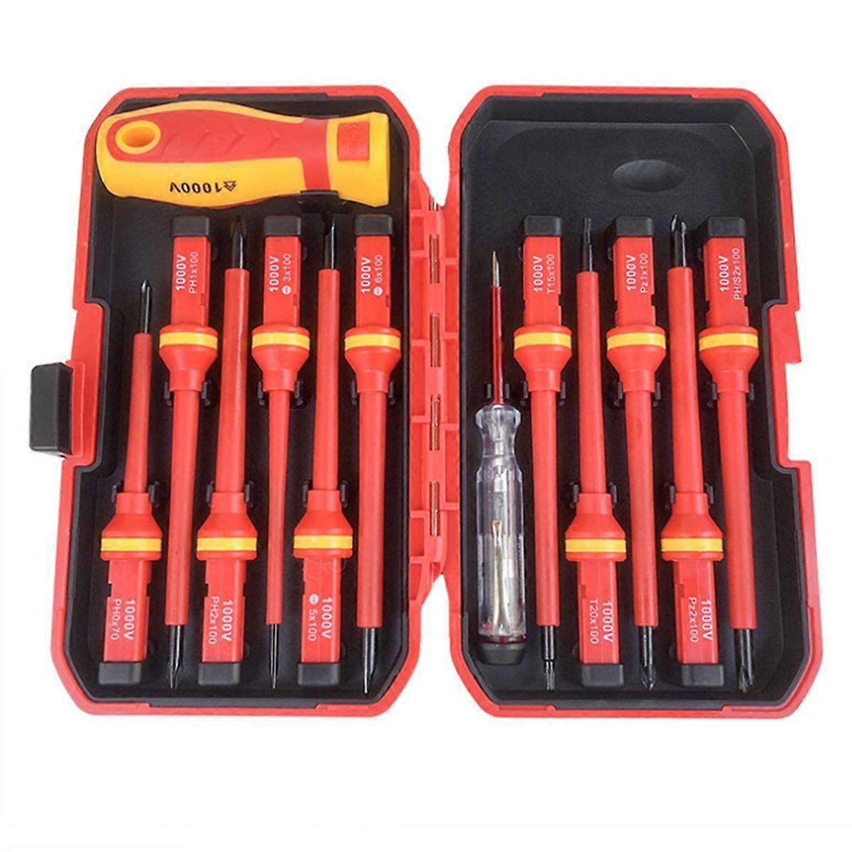 Insulated Screwdriver Set 1000V Slotted Magnetic Screw Driver Bits Kit and Magnetic Slotted Bits Repair Tool