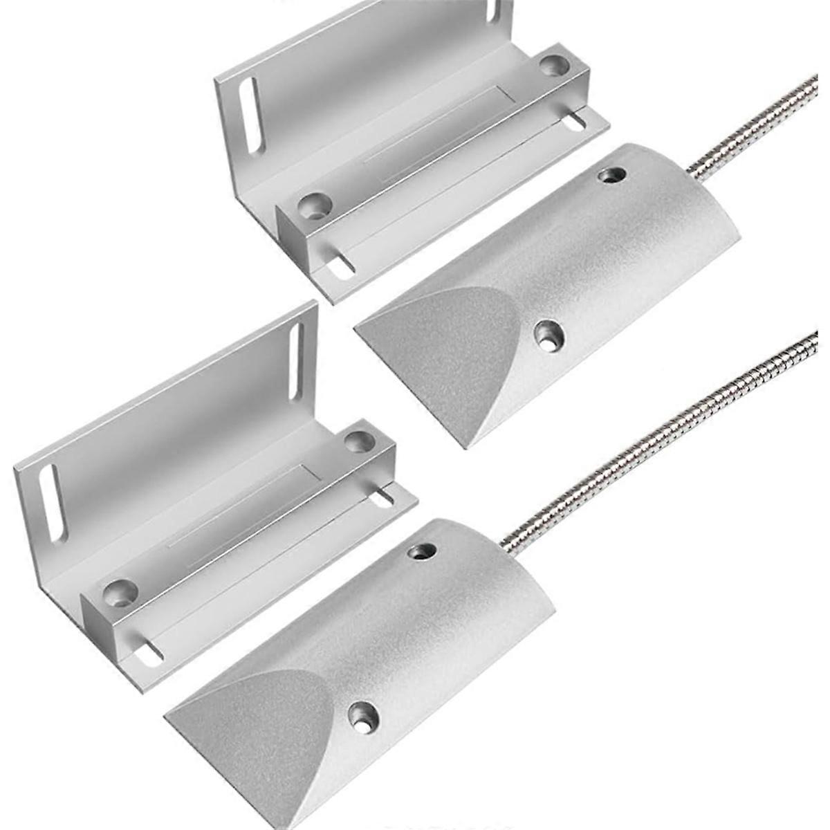 2Sets Overhead Garage Door Contacts Wired Magnetic Switch Alarm Sensor with Armored Wire Leads and Adjustable Bracket