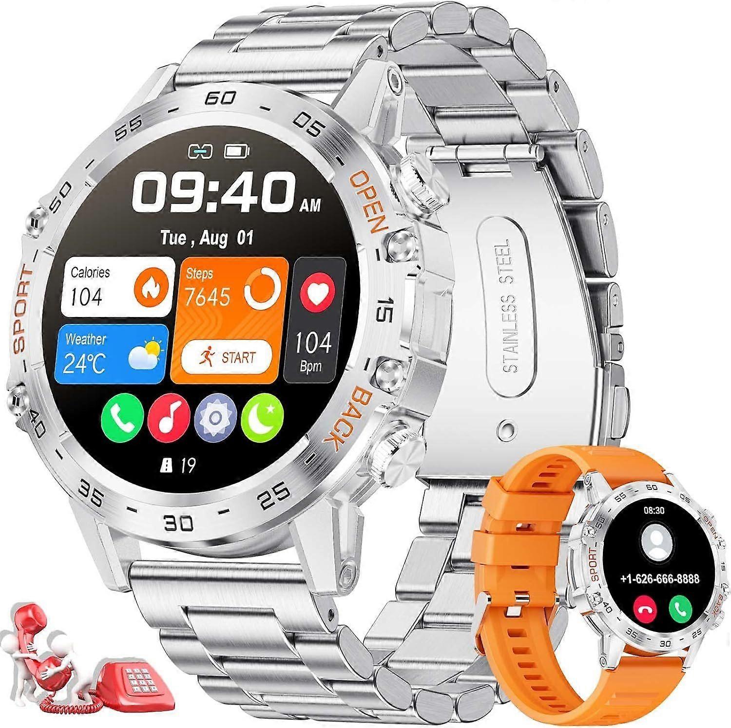 Smart Watch for Men Bluetooth Calls with 1.39''HD Touchscreen 5ATM Waterproof Fitness Watch with Blood Pressure/Heart Rate Monitor-Silver