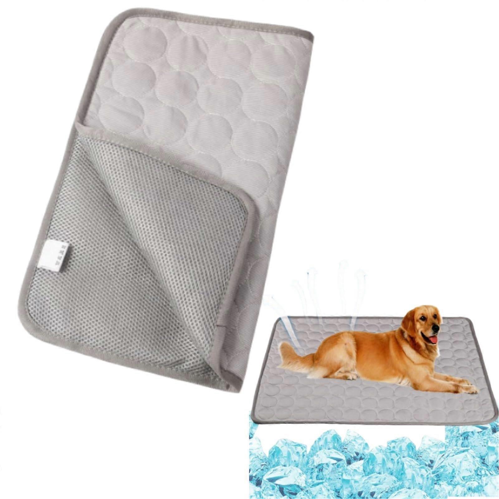 Pet Cooling Mat Extra Large Ice Silk Dog Cooling Mat Breathable Crate Pad Cat Cooling Mat Grey 100x70 Cm